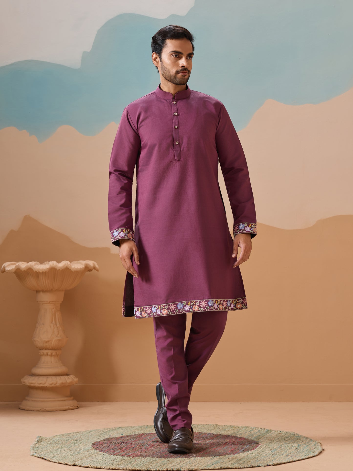 "The Royal Bloom – Plum Kurta Set for the Modern Maharaja"