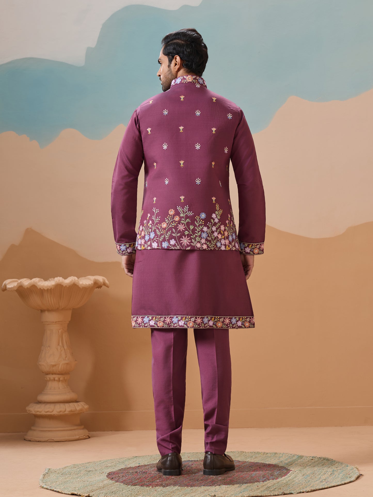"The Royal Bloom – Plum Kurta Set for the Modern Maharaja"