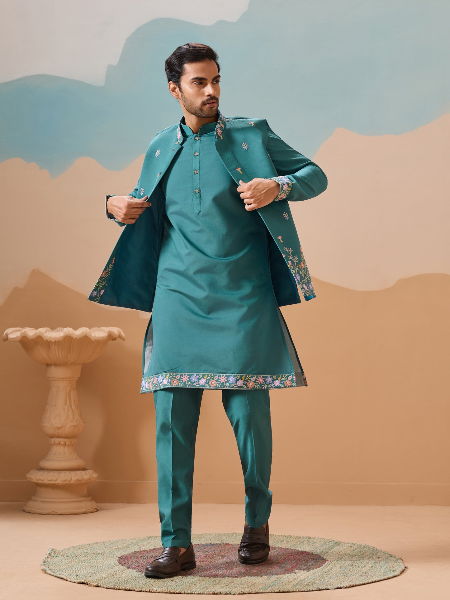 "Teal Bloom - Embroidered Elegance Kurta Set"