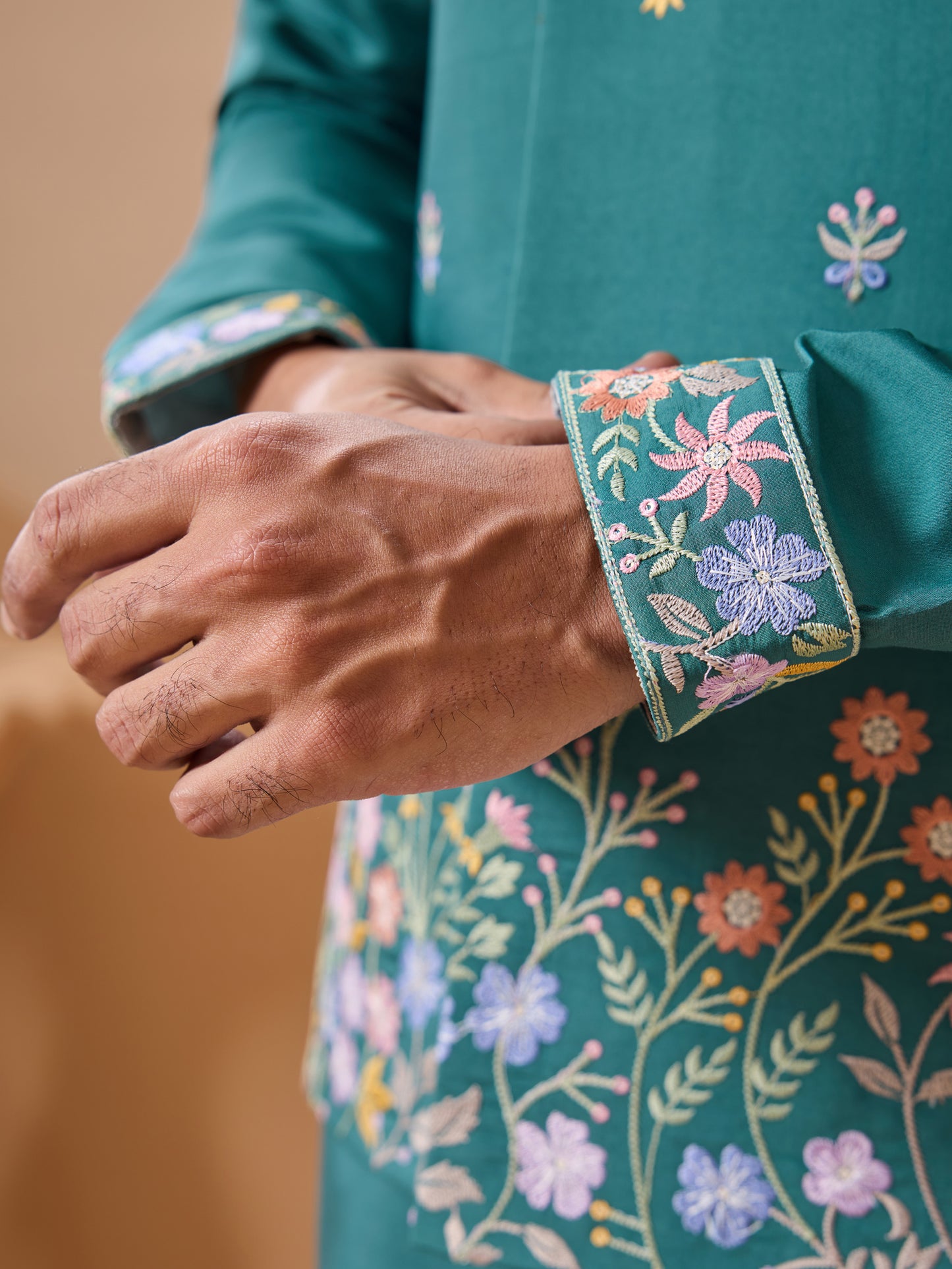 "Teal Bloom - Embroidered Elegance Kurta Set"