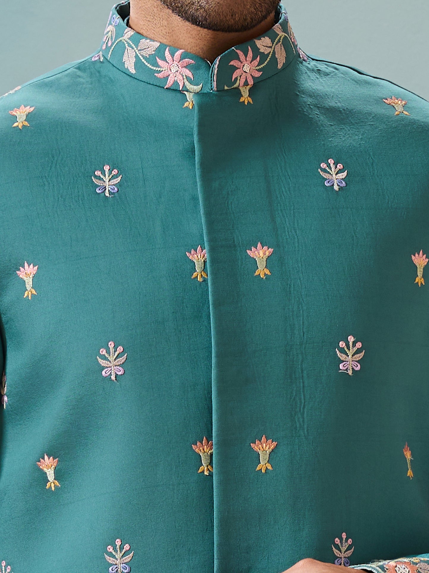 "Teal Bloom - Embroidered Elegance Kurta Set"