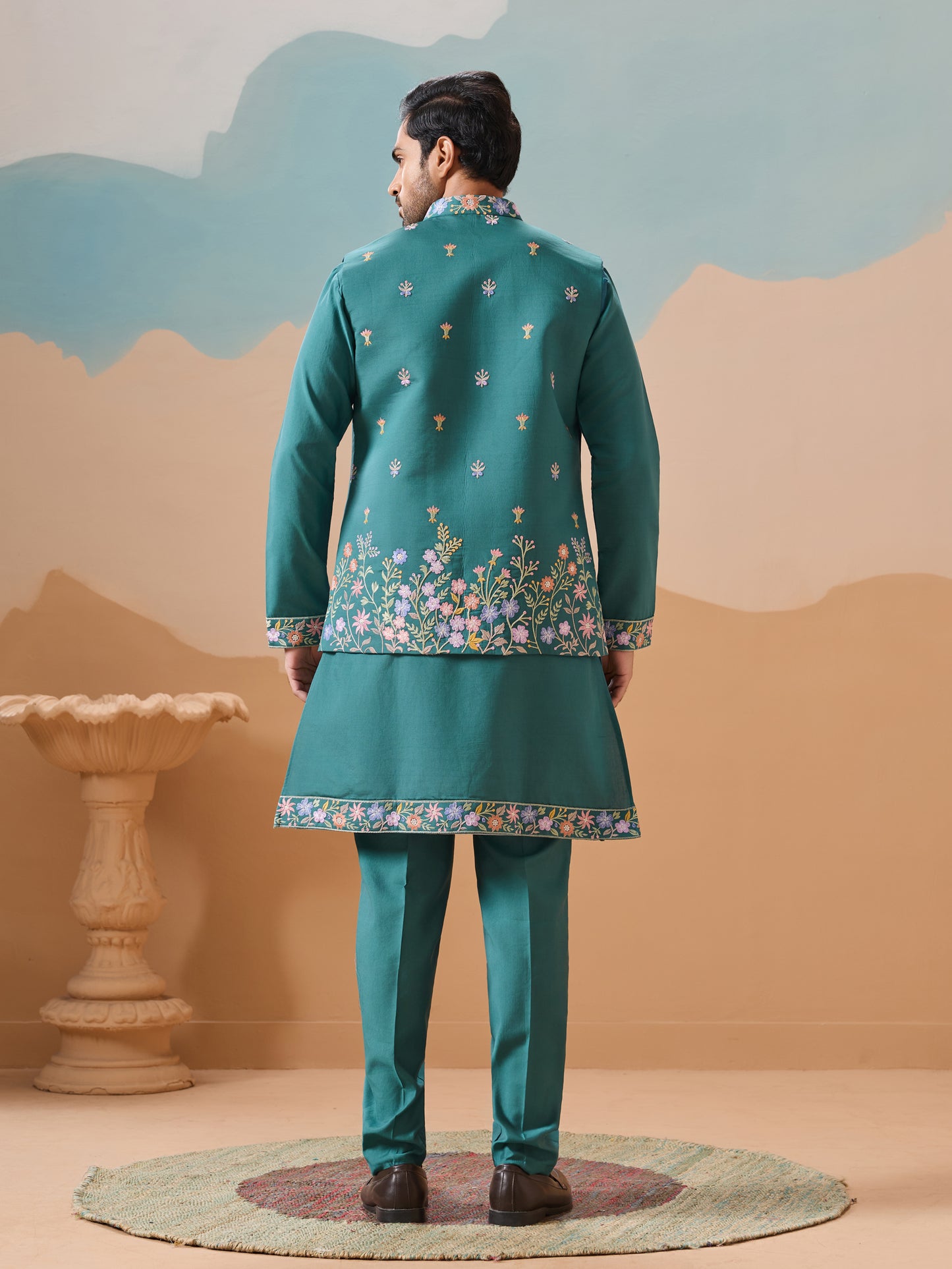 "Teal Bloom - Embroidered Elegance Kurta Set"