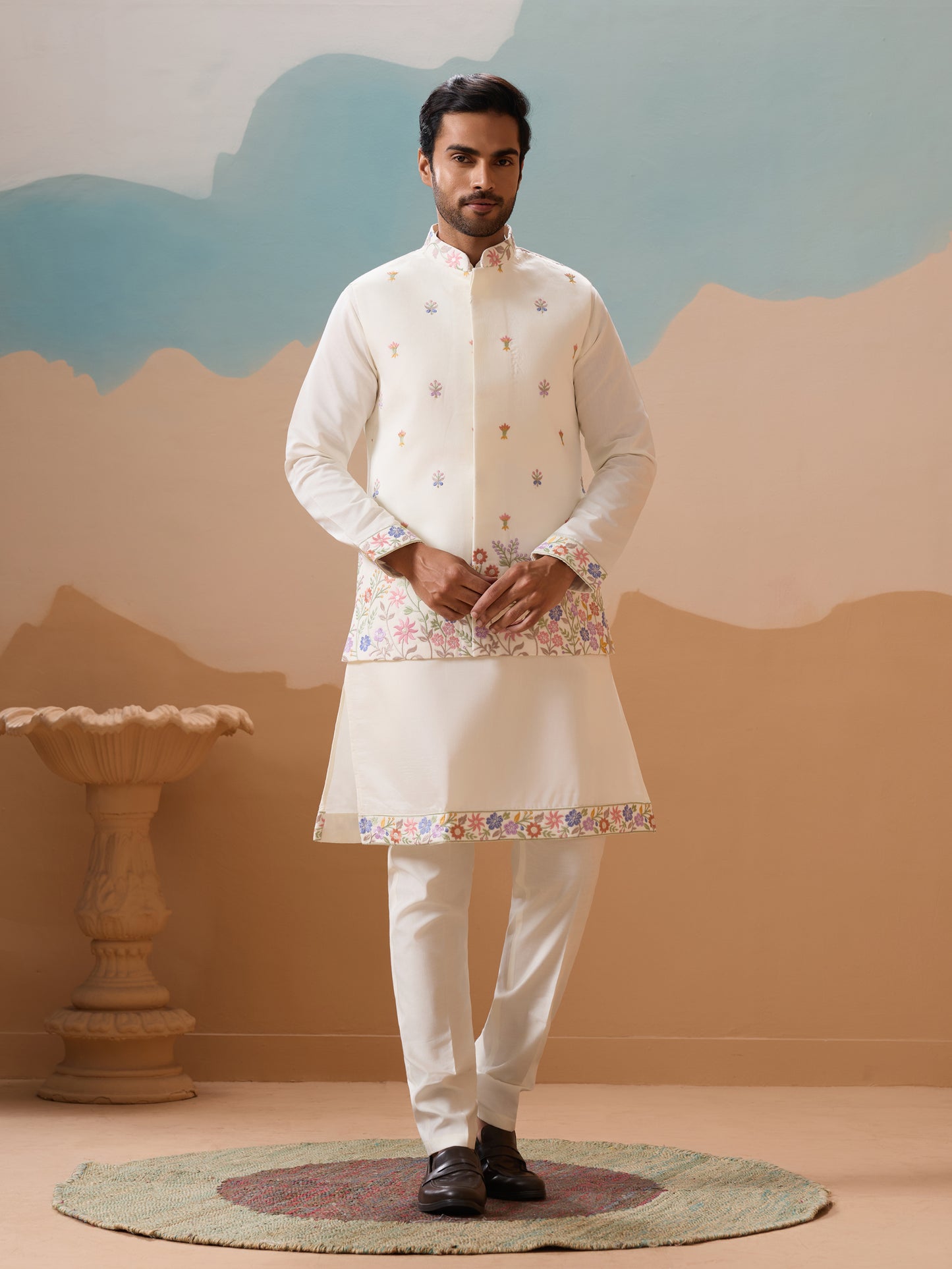 "Moonlit Meadow - Ivory Floral Kurta Set"