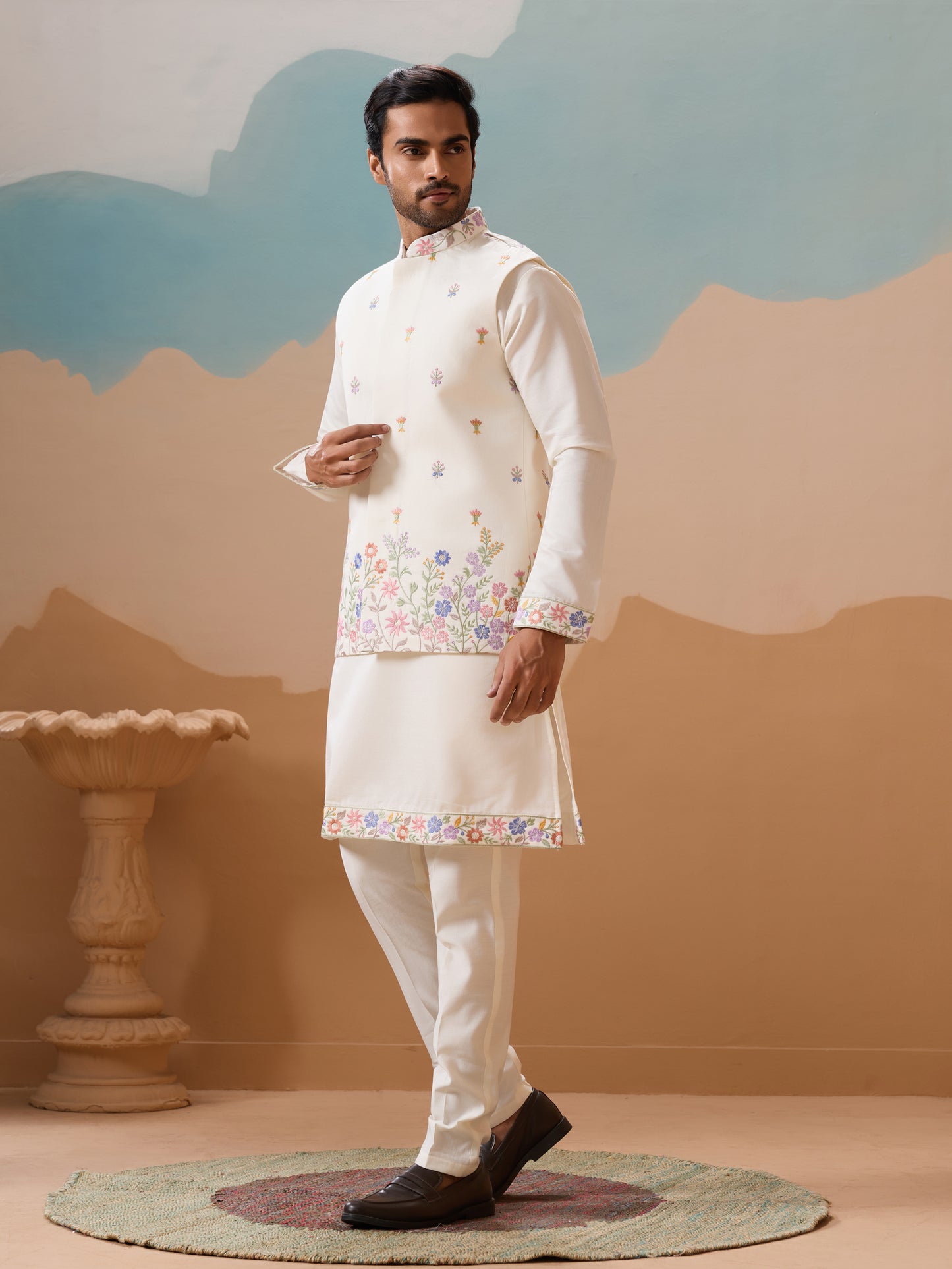 "Moonlit Meadow - Ivory Floral Kurta Set"