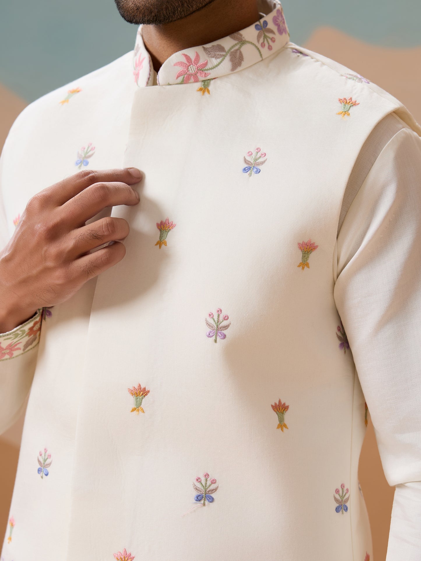 "Moonlit Meadow - Ivory Floral Kurta Set"