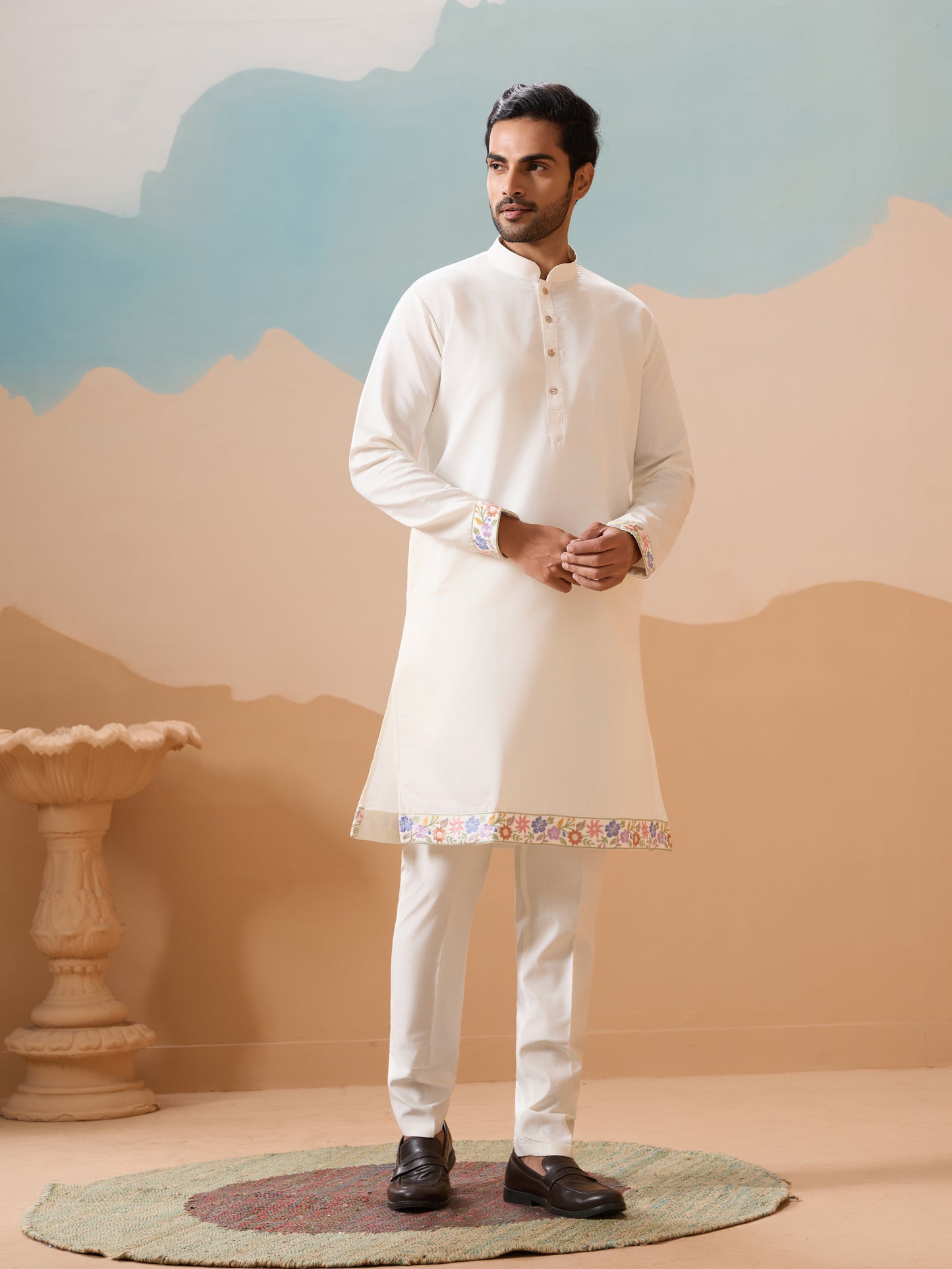 "Moonlit Meadow - Ivory Floral Kurta Set"
