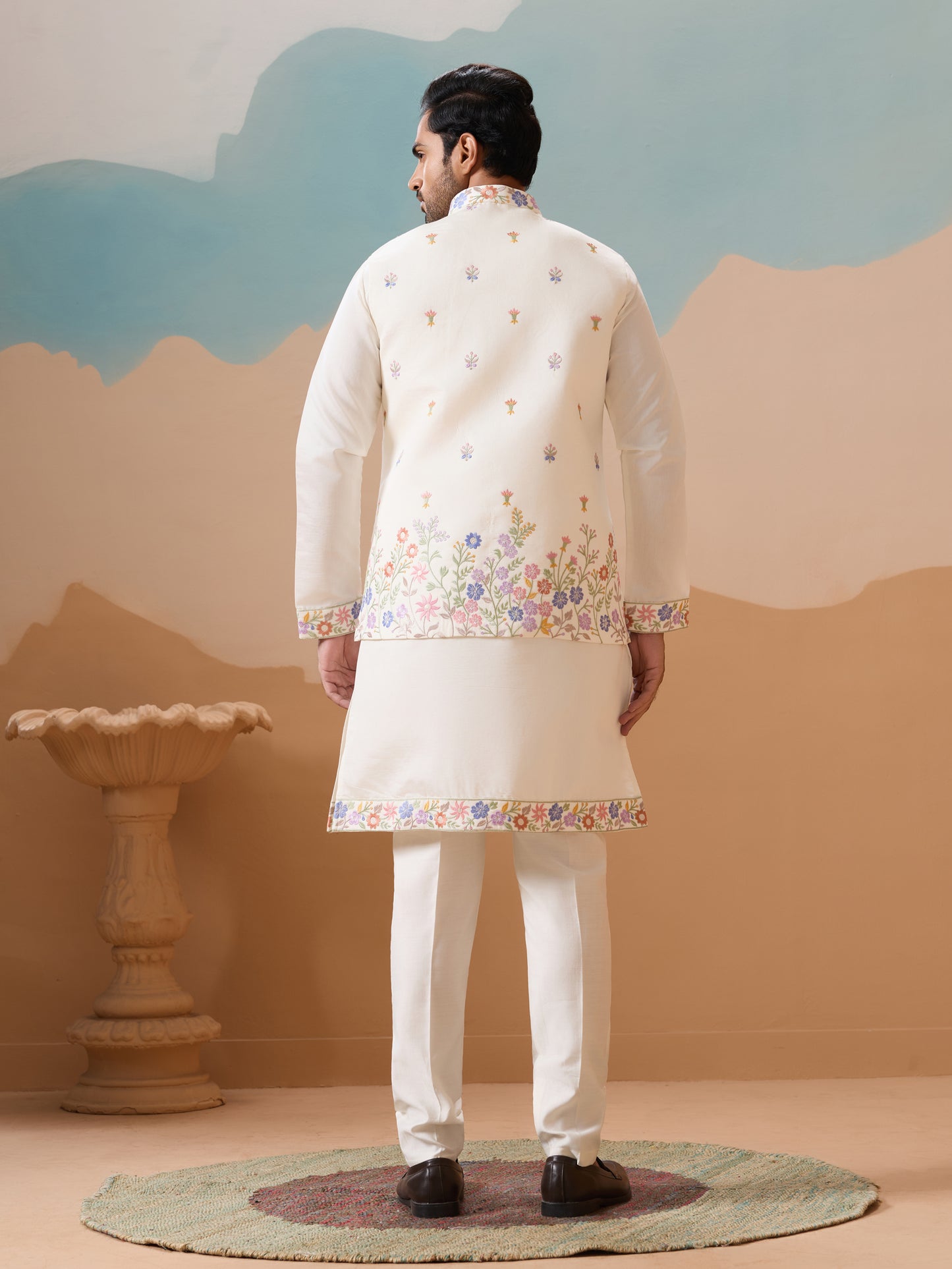 "Moonlit Meadow - Ivory Floral Kurta Set"