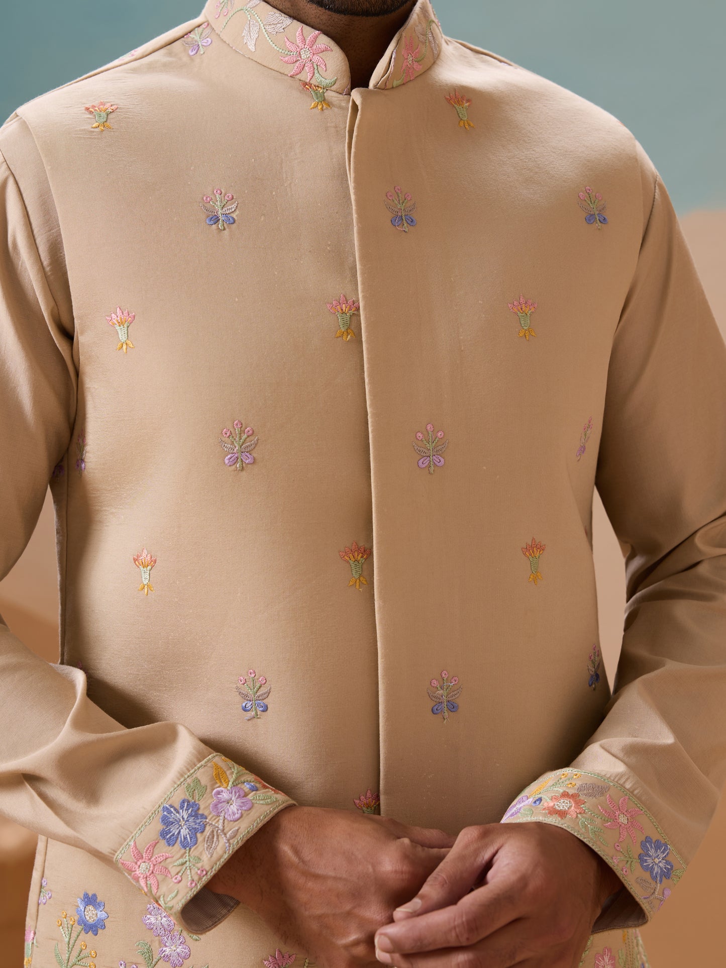 Beige Blossom Embroidered Kurta Set – Modern Regal Charm