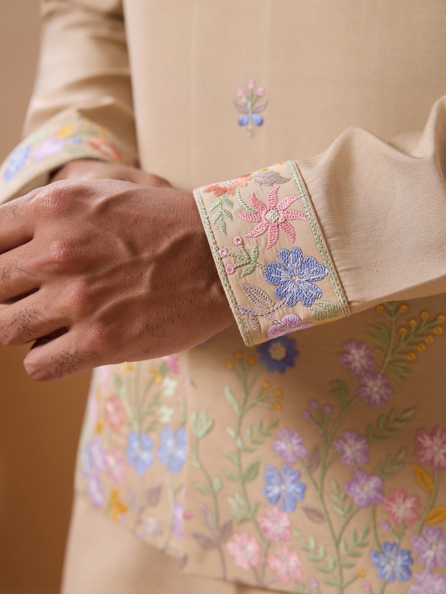 Beige Blossom Embroidered Kurta Set – Modern Regal Charm