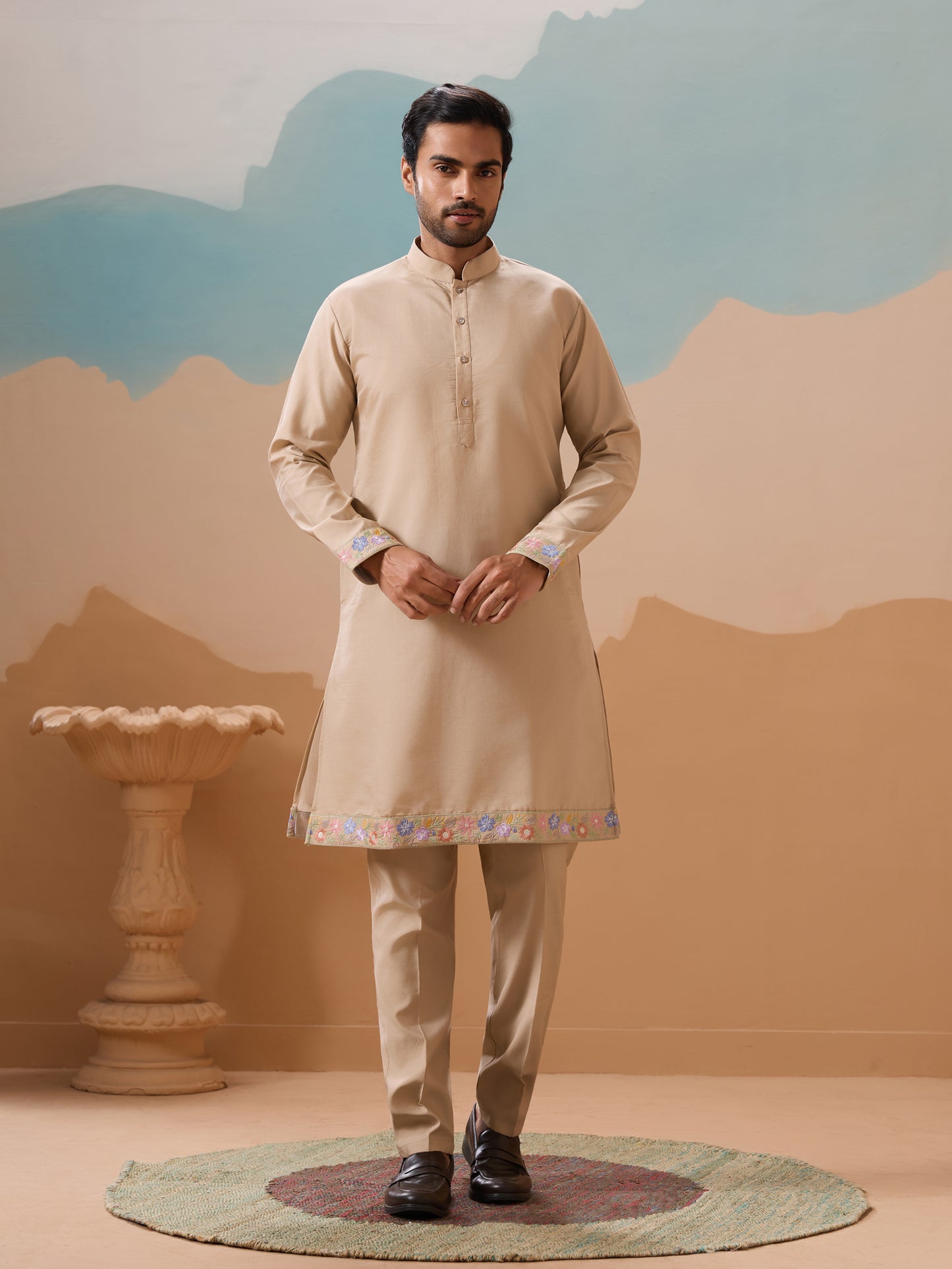 Beige Blossom Embroidered Kurta Set – Modern Regal Charm