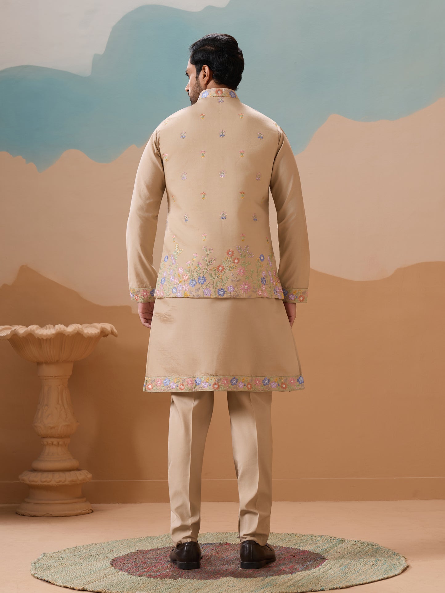 Beige Blossom Embroidered Kurta Set – Modern Regal Charm