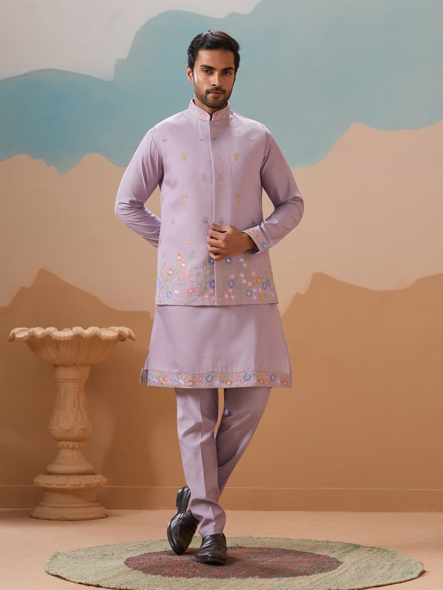 Lavender Bloom Embroidered Kurta Set – Effortless Festive Elegance