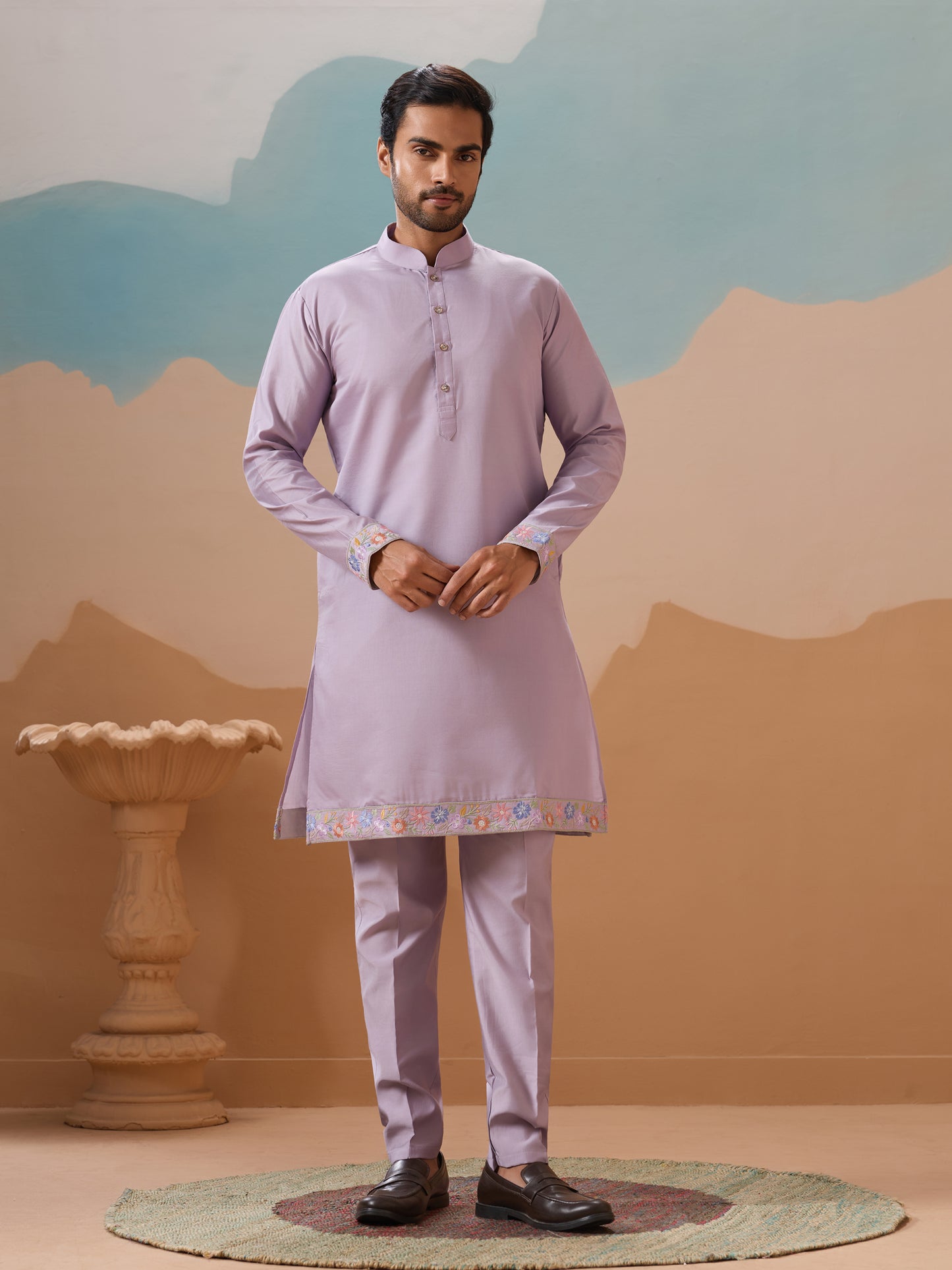 Lavender Bloom Embroidered Kurta Set – Effortless Festive Elegance