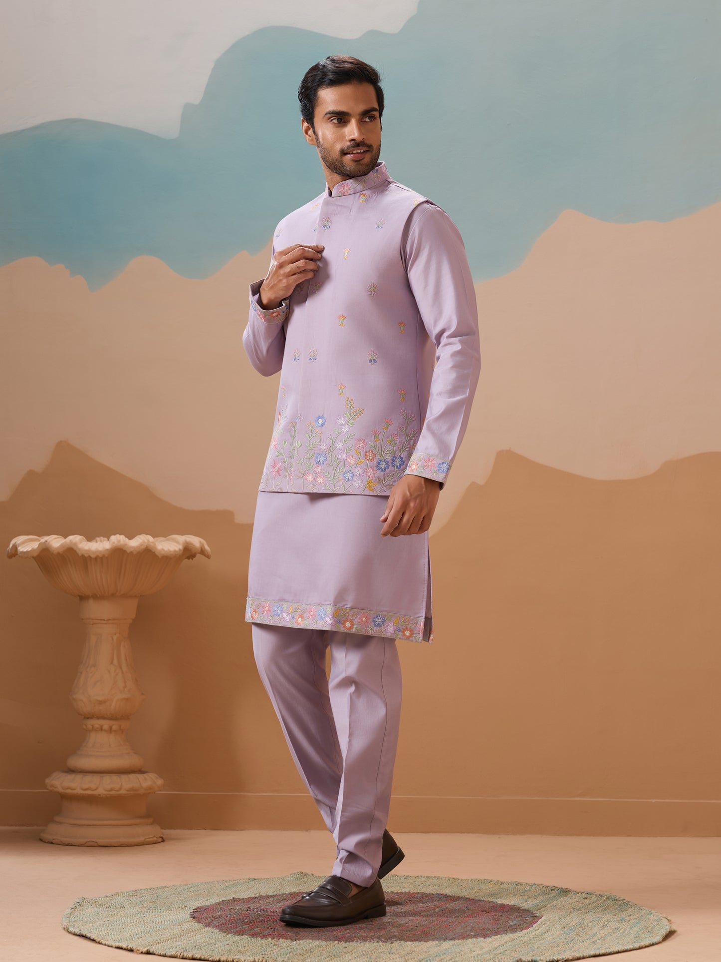 Lavender Bloom Embroidered Kurta Set – Effortless Festive Elegance