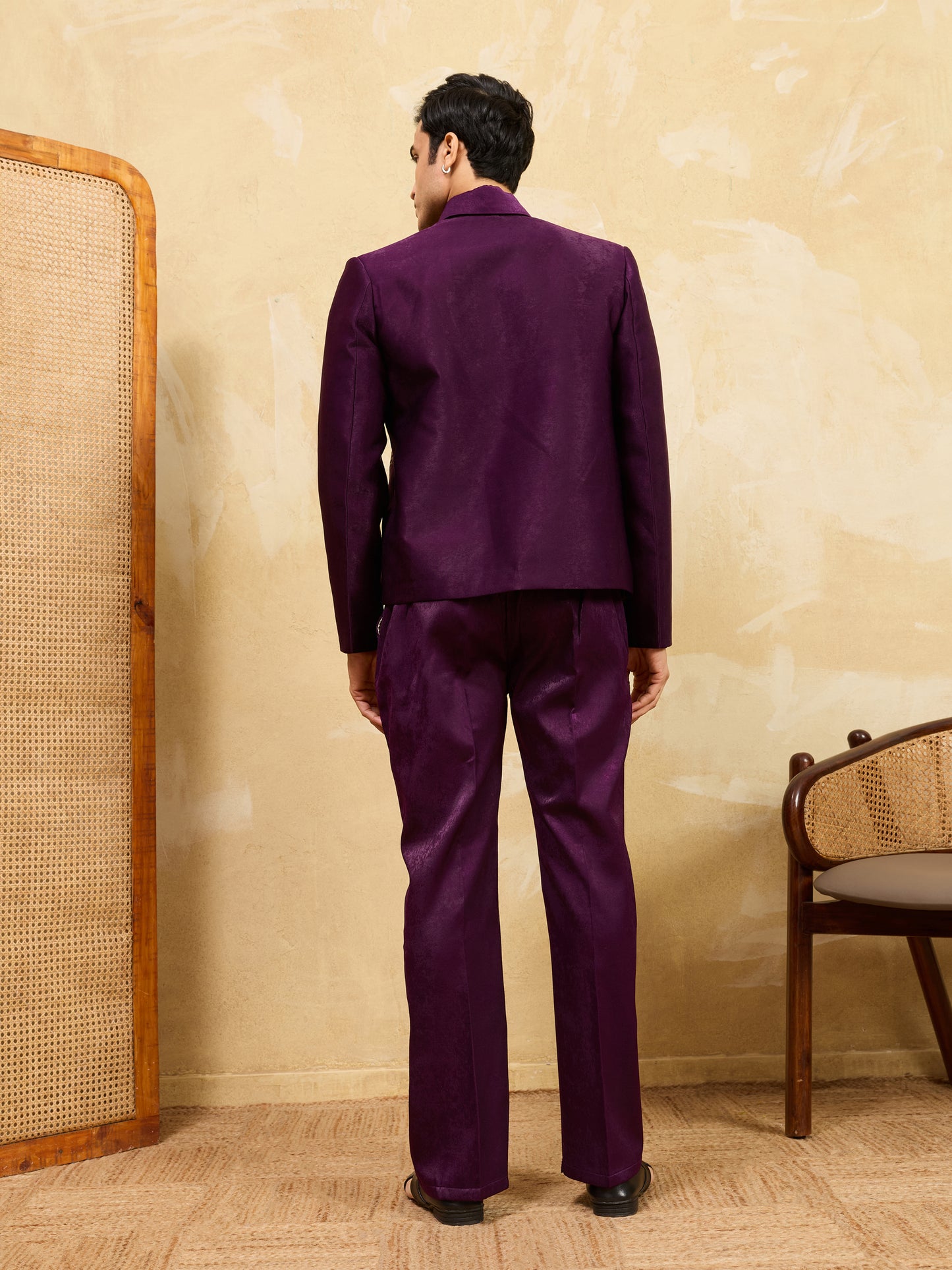 Midnight Orchid Regal Embroidered Jacket Set – Royal Plum Couture Ensemble