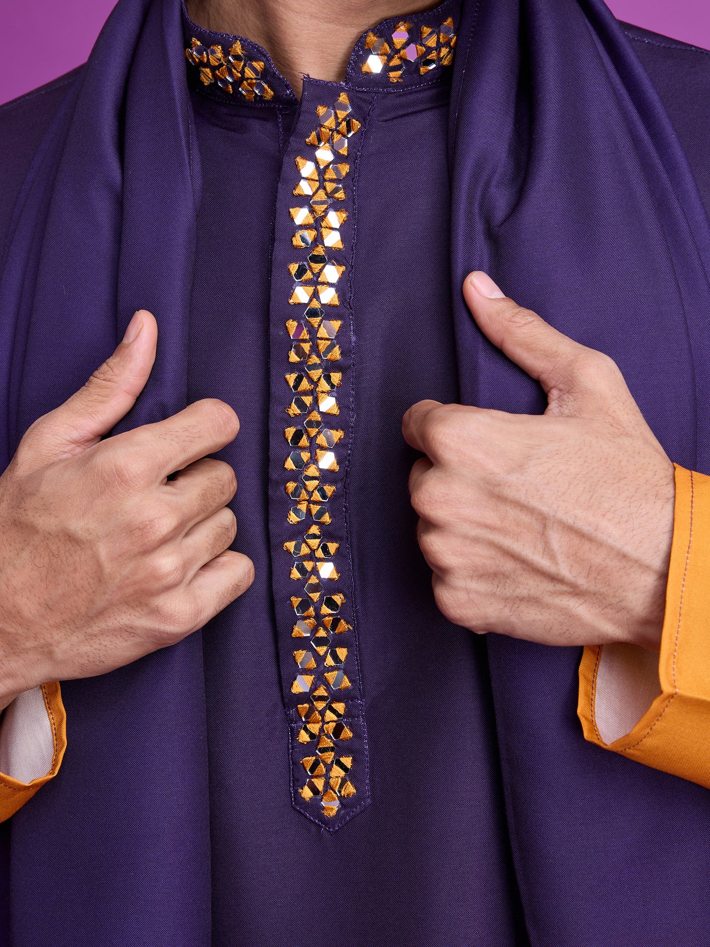 Royal Purple & Mustard Ombre Kurta with Mirror Work Detailing