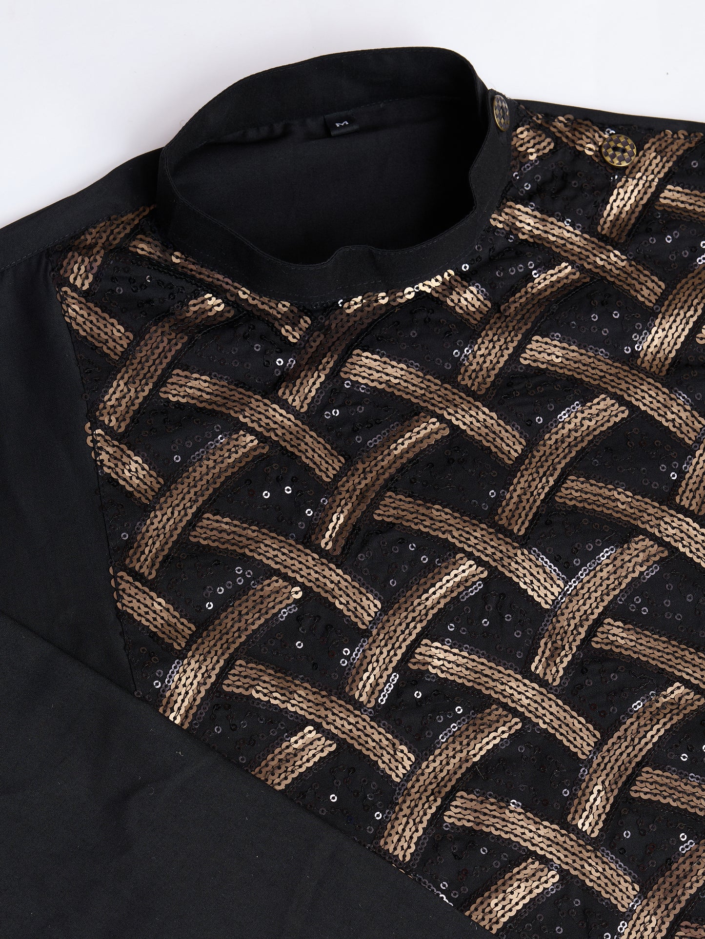 Black Sequined Embroidered Kurta for Men