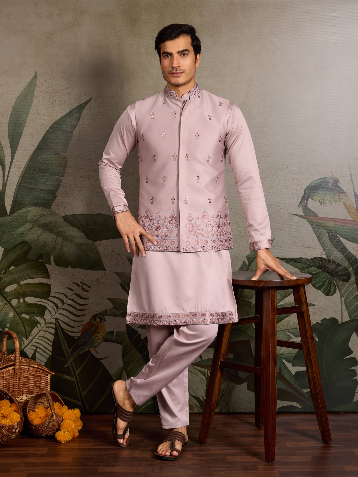 Pastel Pink Embroidered Designer Kurta for Men