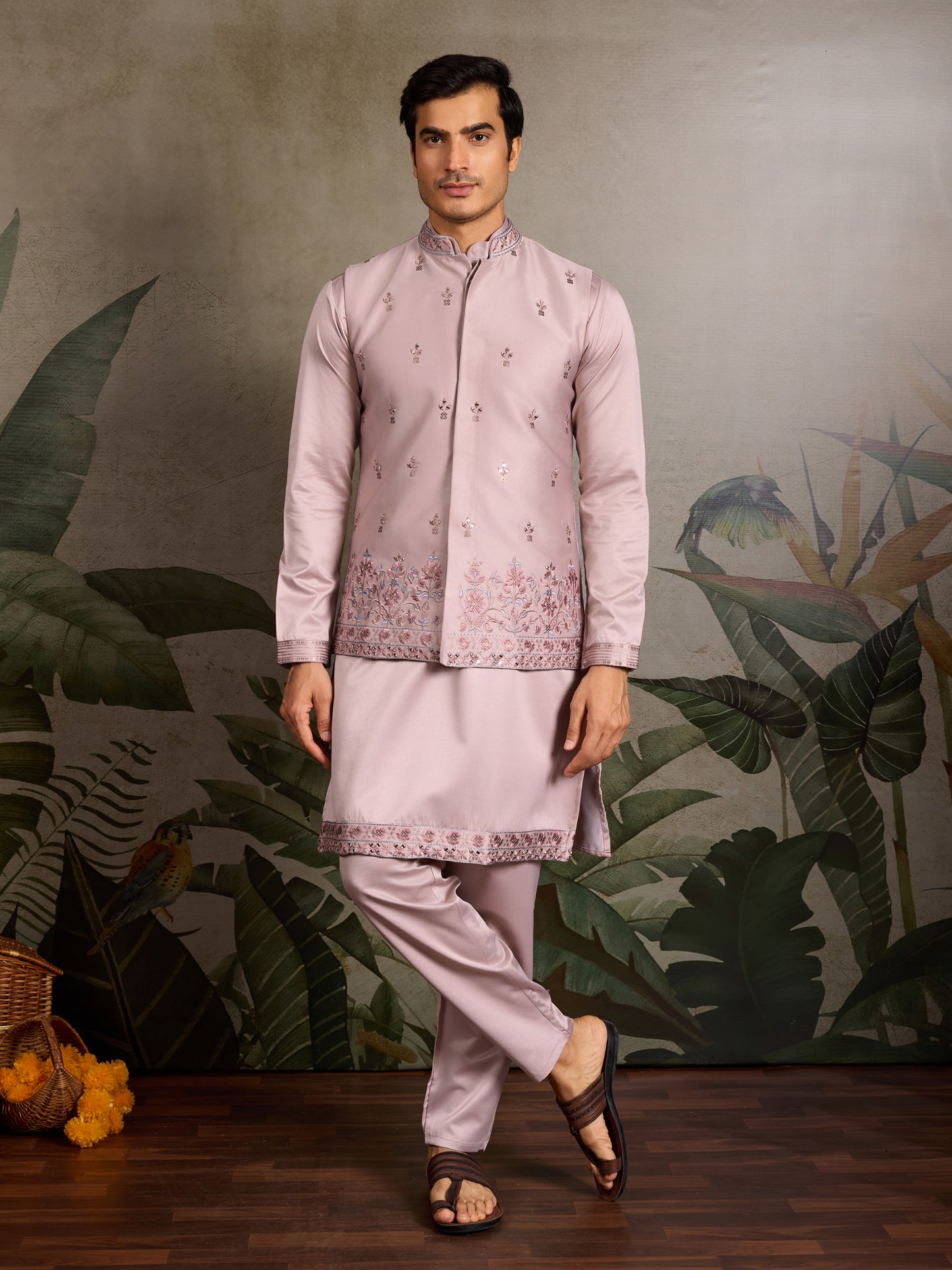 Pastel Pink Embroidered Designer Kurta for Men