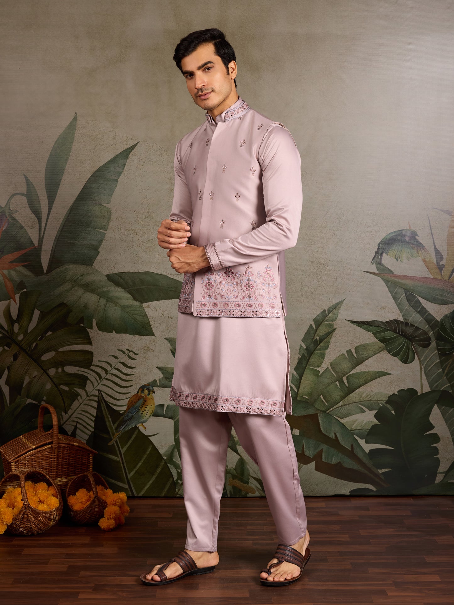 Pastel Pink Embroidered Designer Kurta for Men