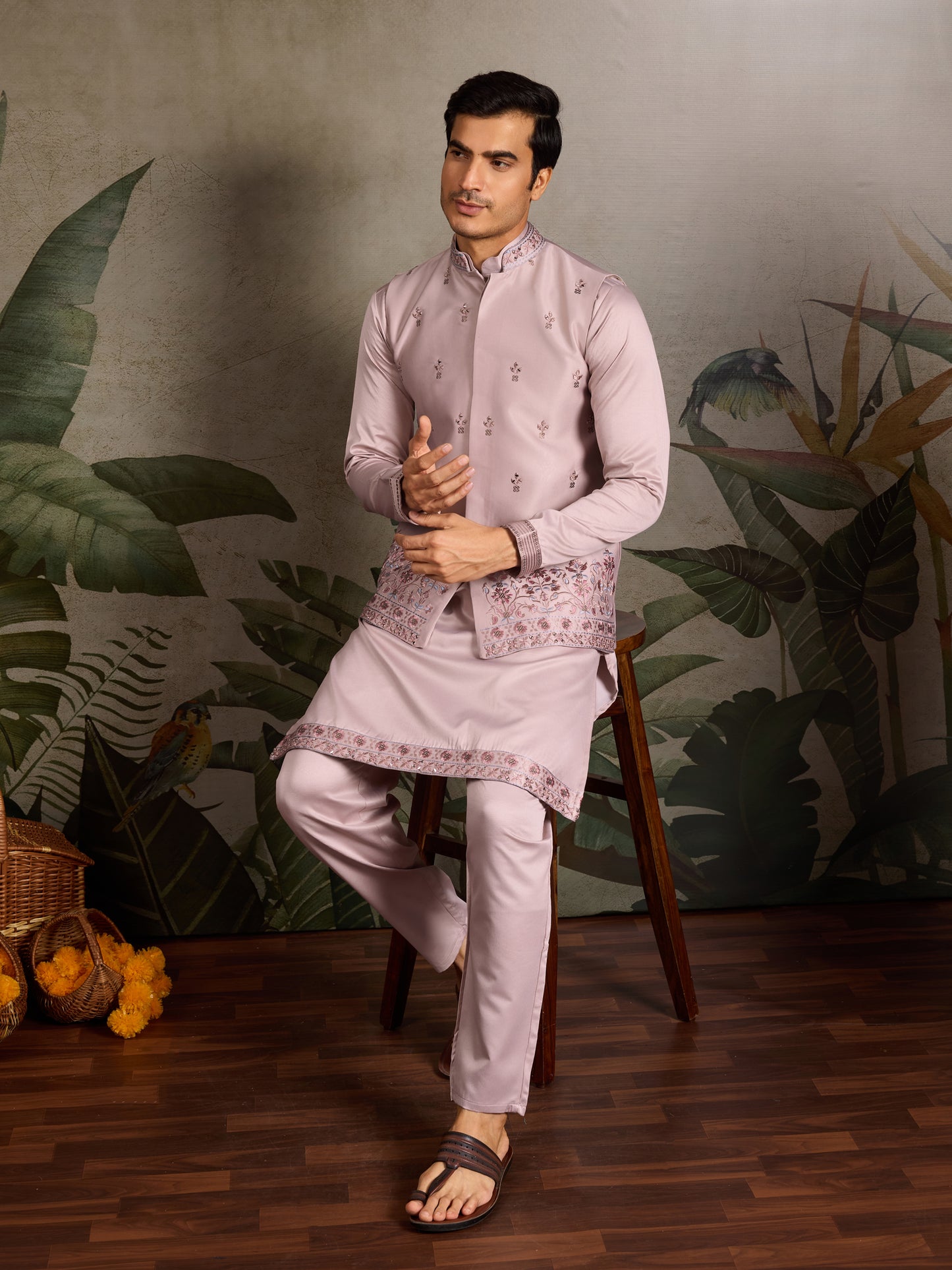 Pastel Pink Embroidered Designer Kurta for Men