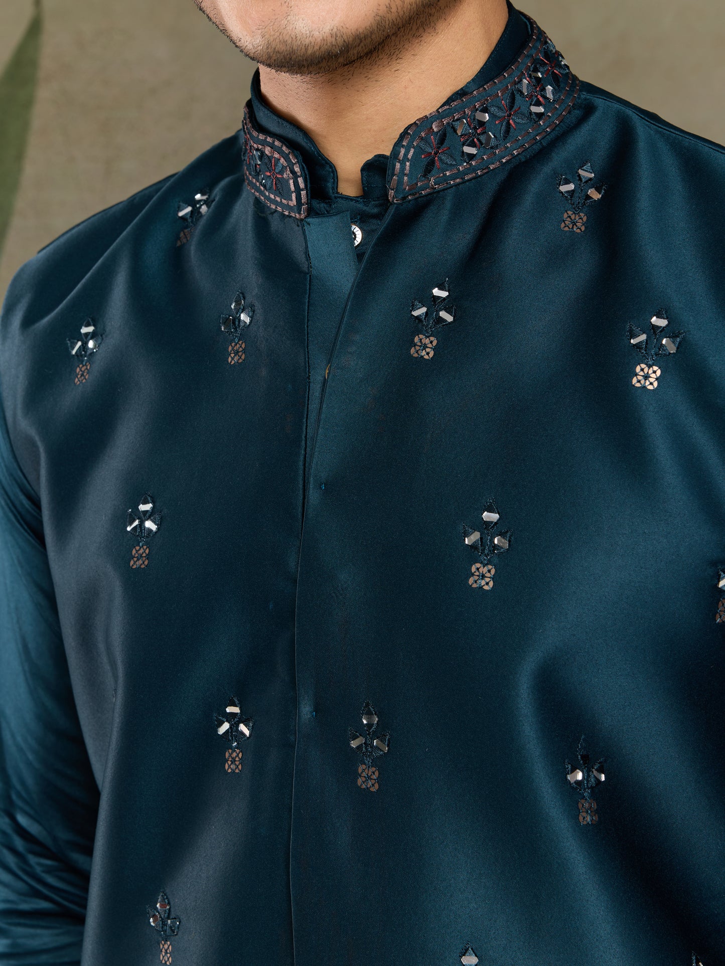 Royal Teal Embroidered Kurta Set for Men