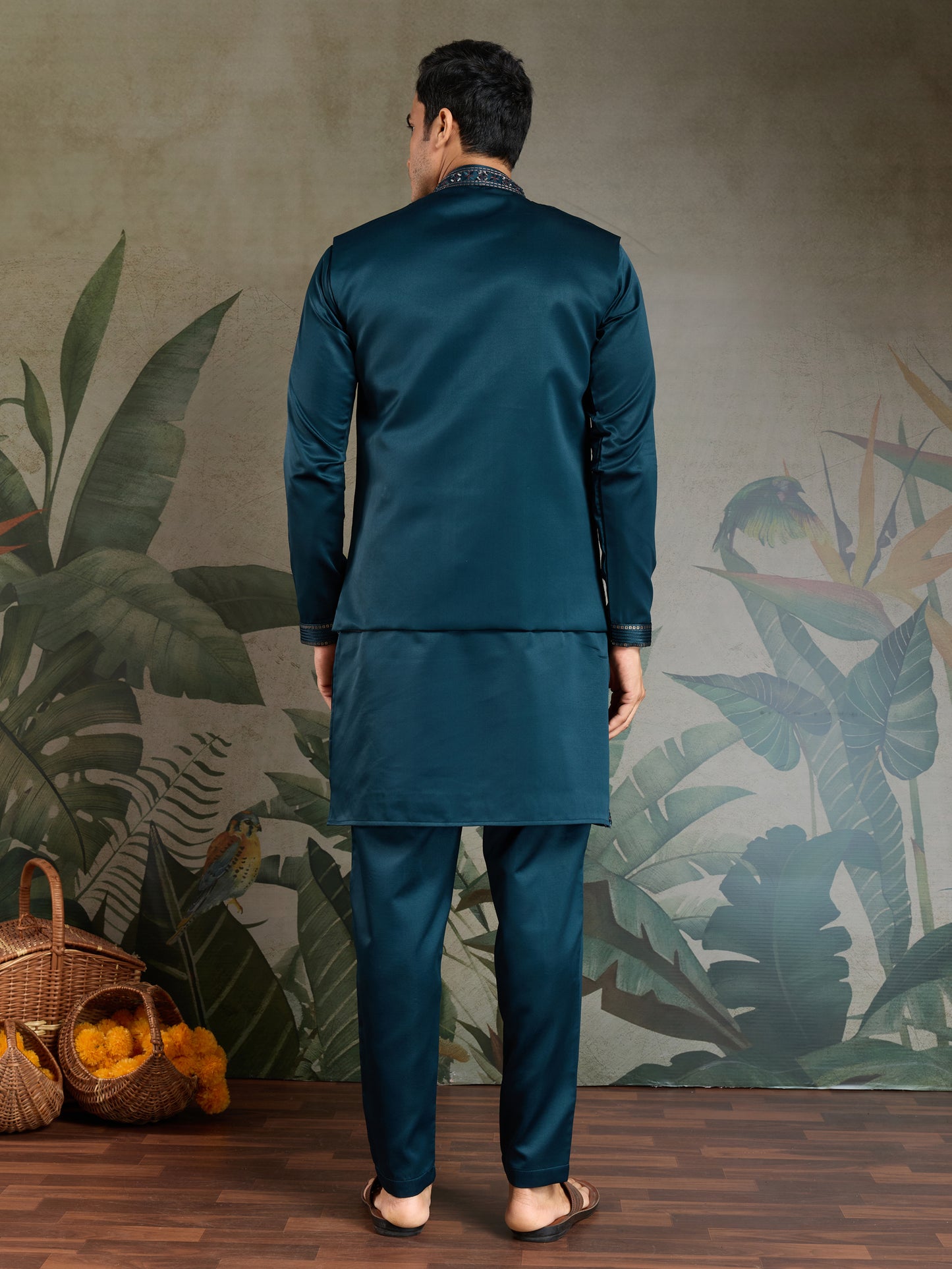 Royal Teal Embroidered Kurta Set for Men
