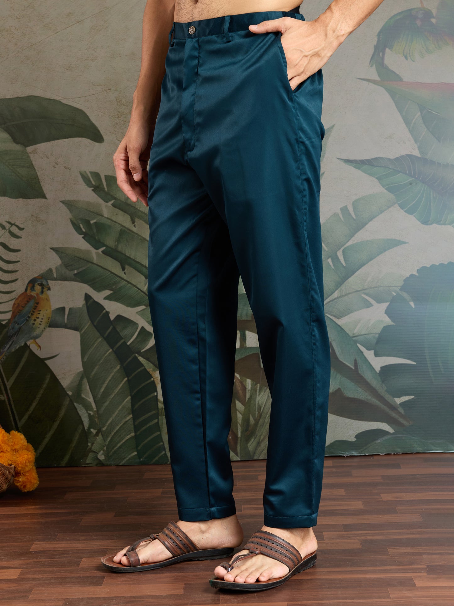 Royal Teal Embroidered Kurta Set for Men