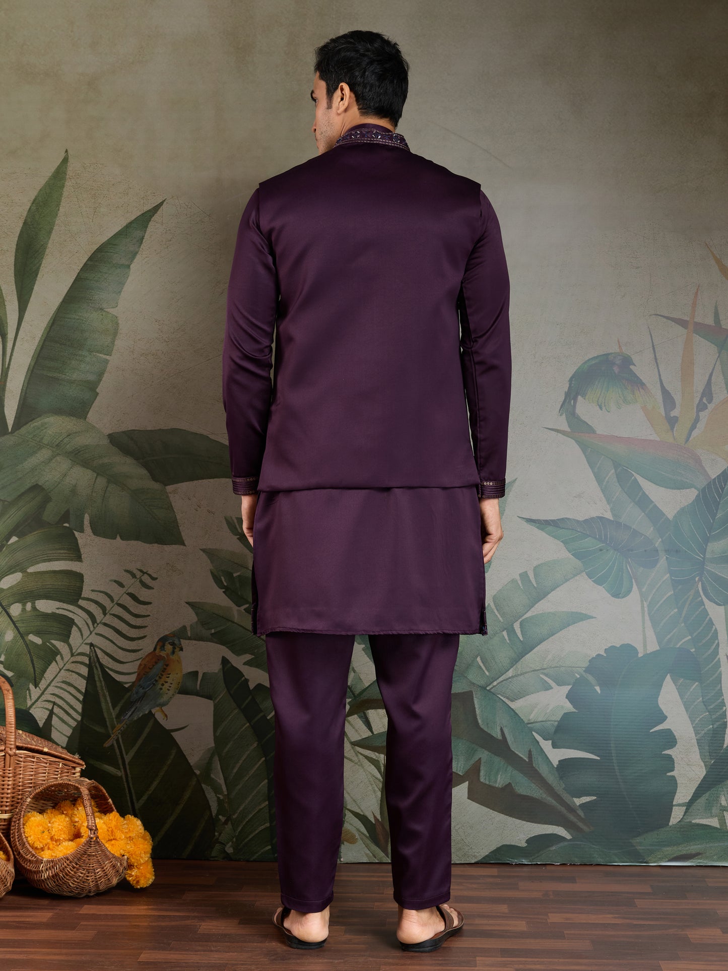 Majestic Plum Embroidered Kurta Set for Men