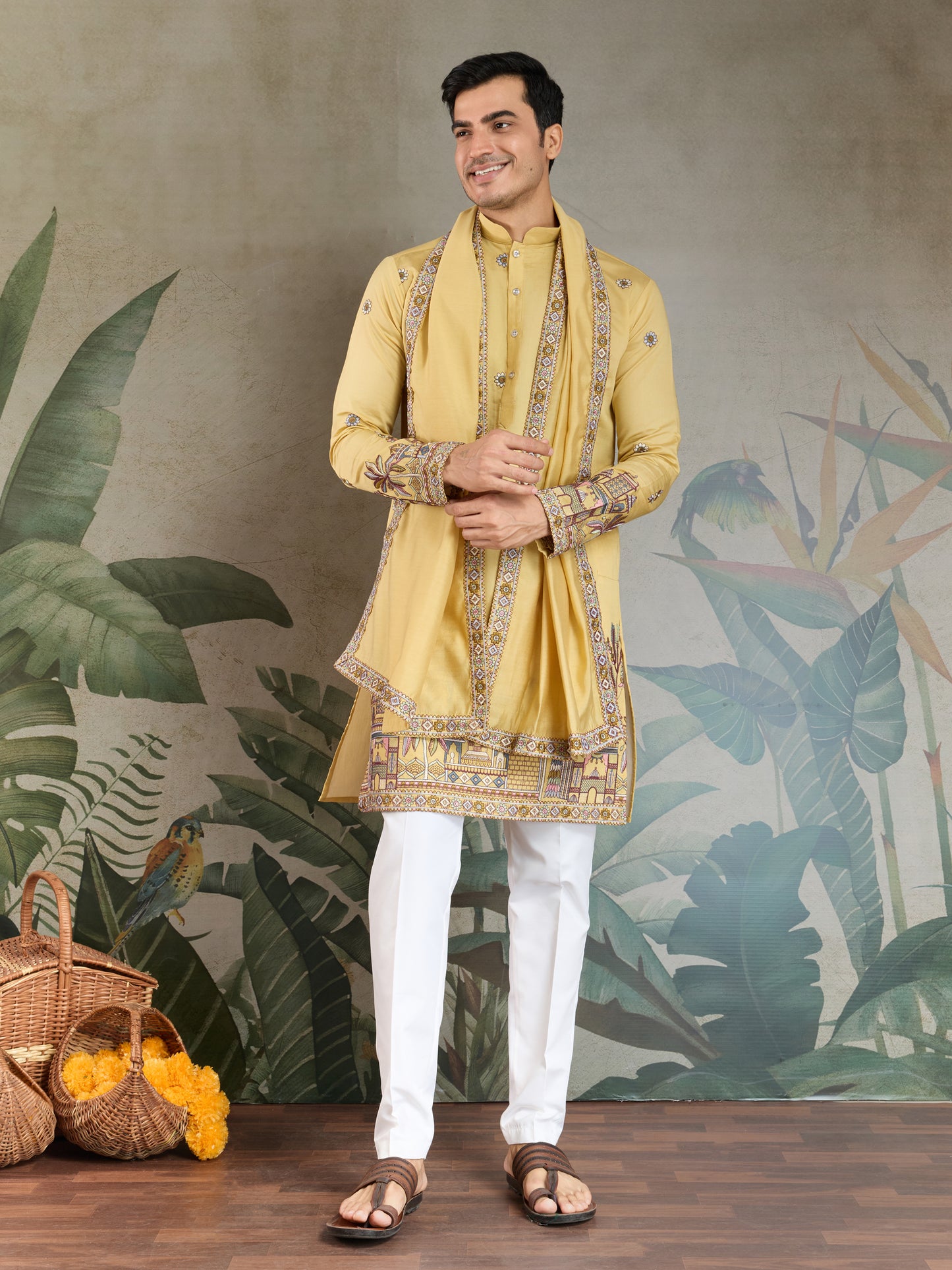 Mustard Yellow Embroidered Kurta Set with Dupatta