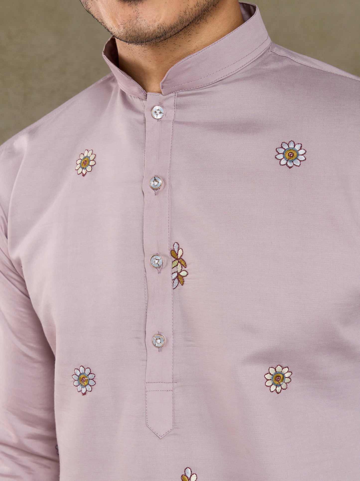 Men's Embroidered Light Purple Kurta Set with Dupatta
