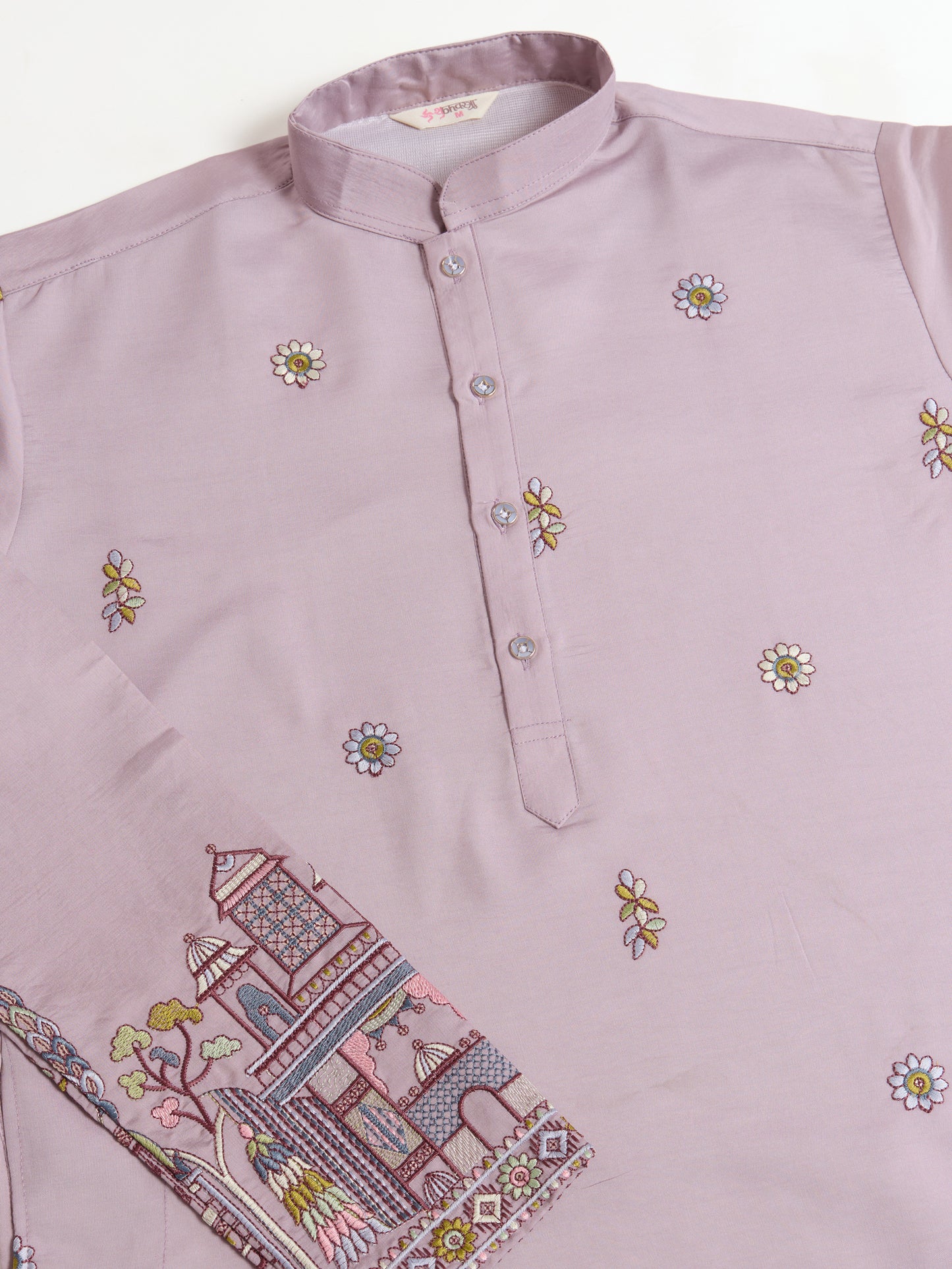 Men's Embroidered Light Purple Kurta Set with Dupatta