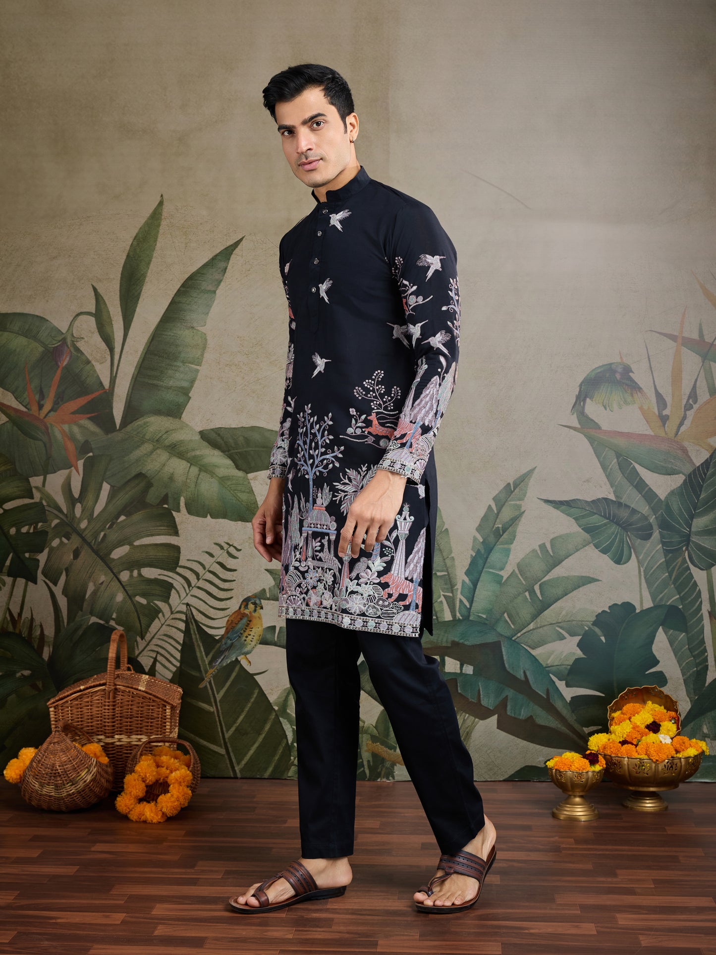 Midnight Majesty: Embroidered Black Festive Kurta