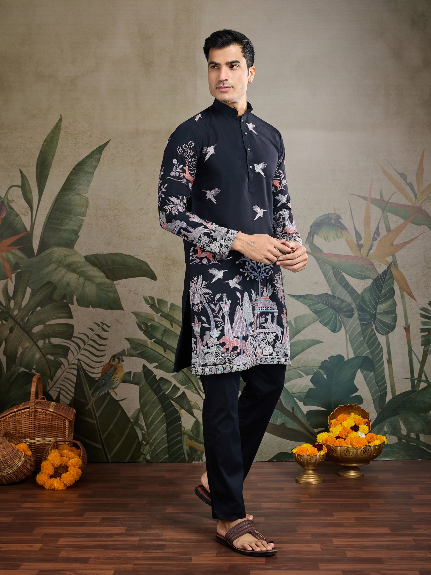 Midnight Majesty: Embroidered Black Festive Kurta