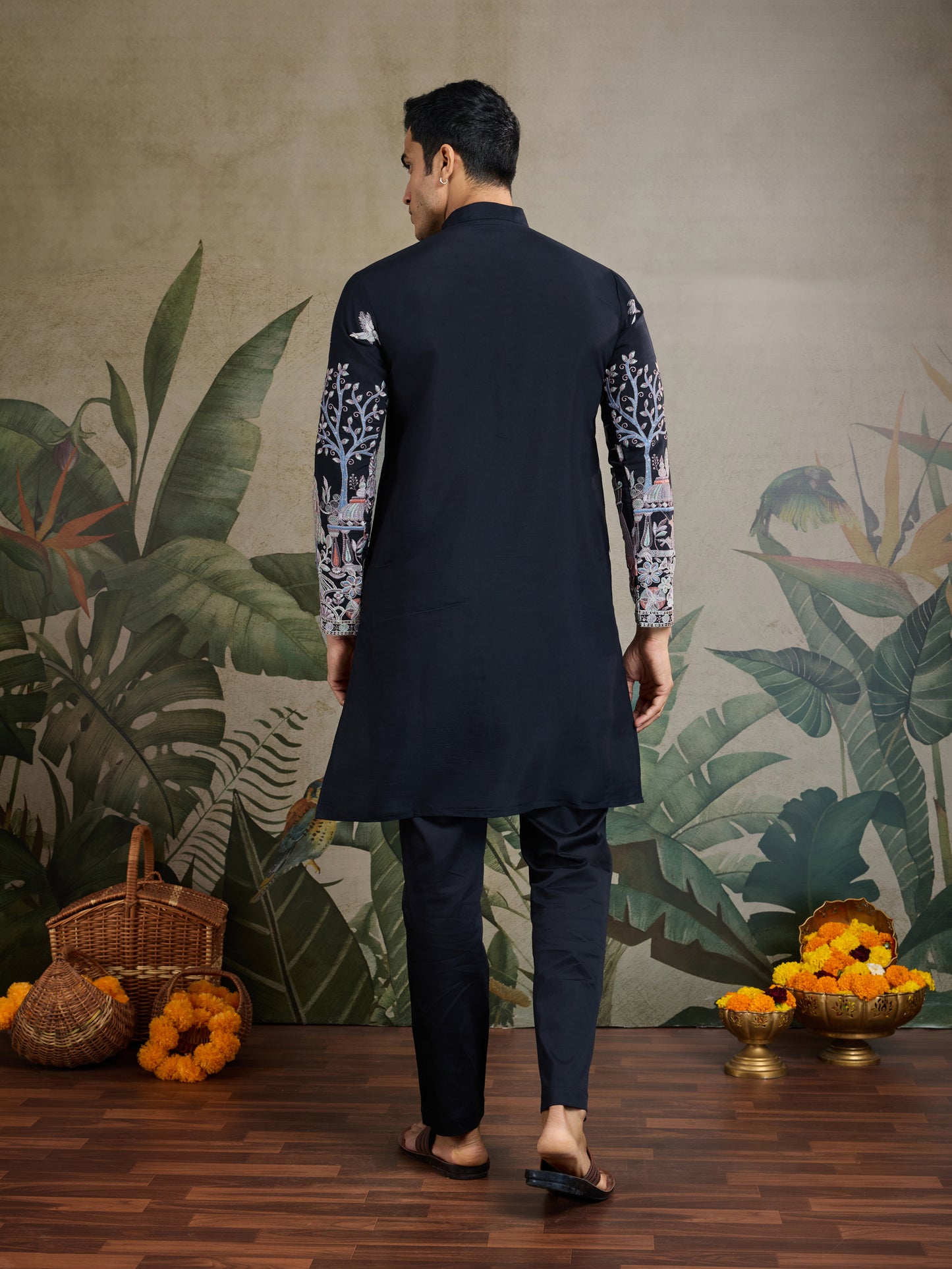 Midnight Majesty: Embroidered Black Festive Kurta