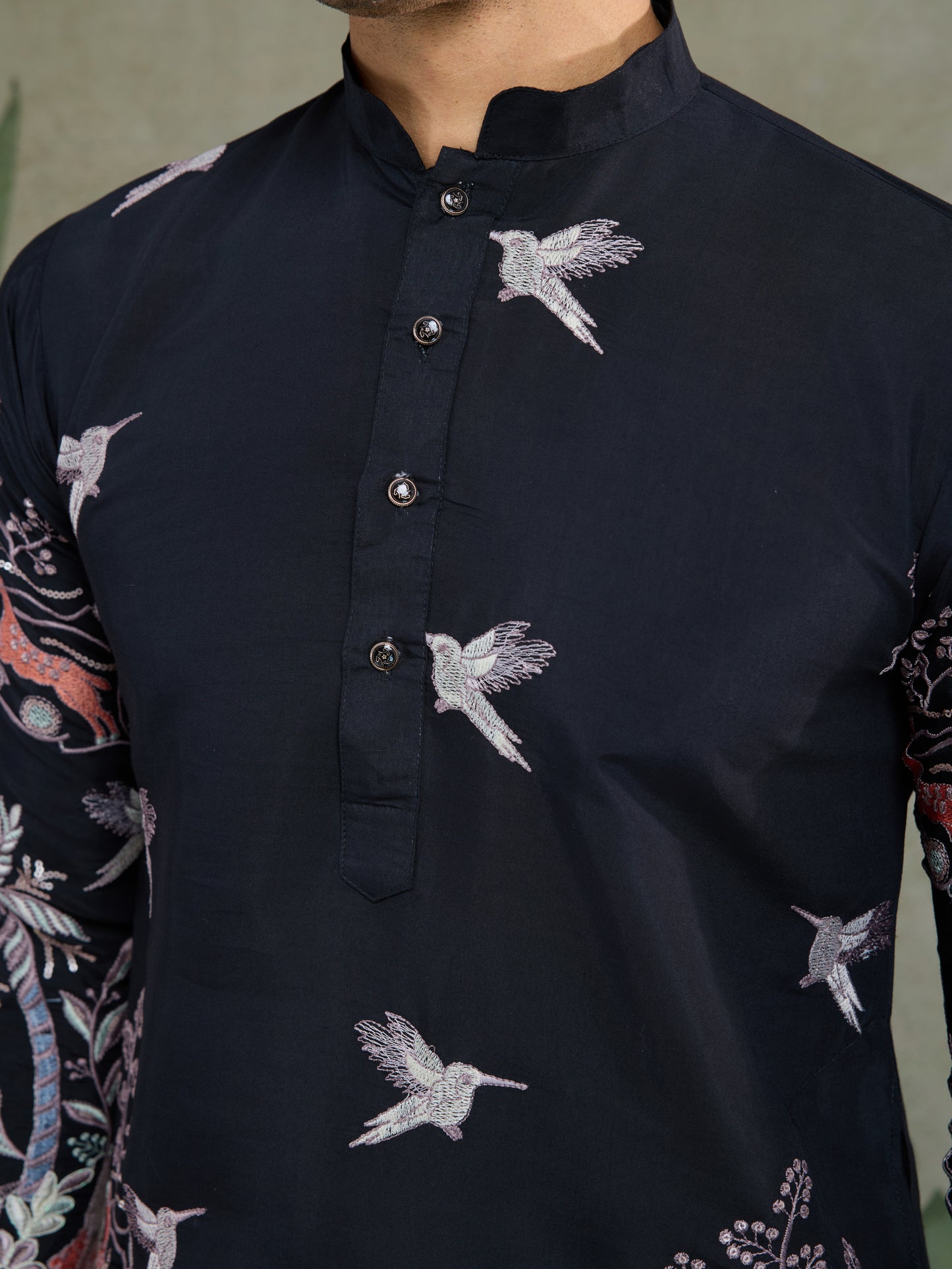 Midnight Majesty: Embroidered Black Festive Kurta