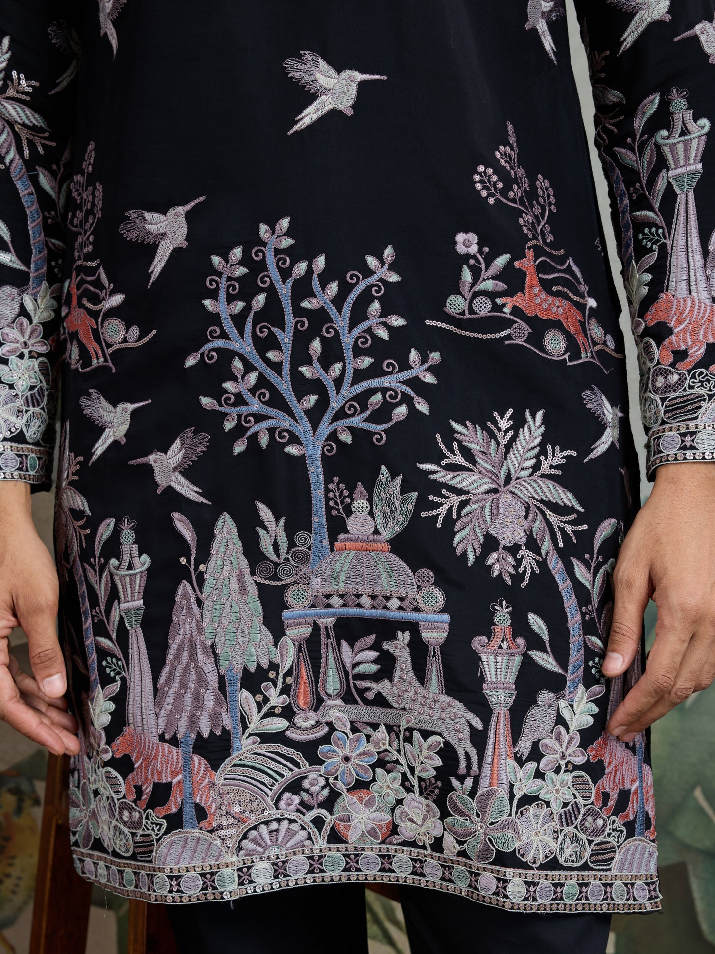 Midnight Majesty: Embroidered Black Festive Kurta