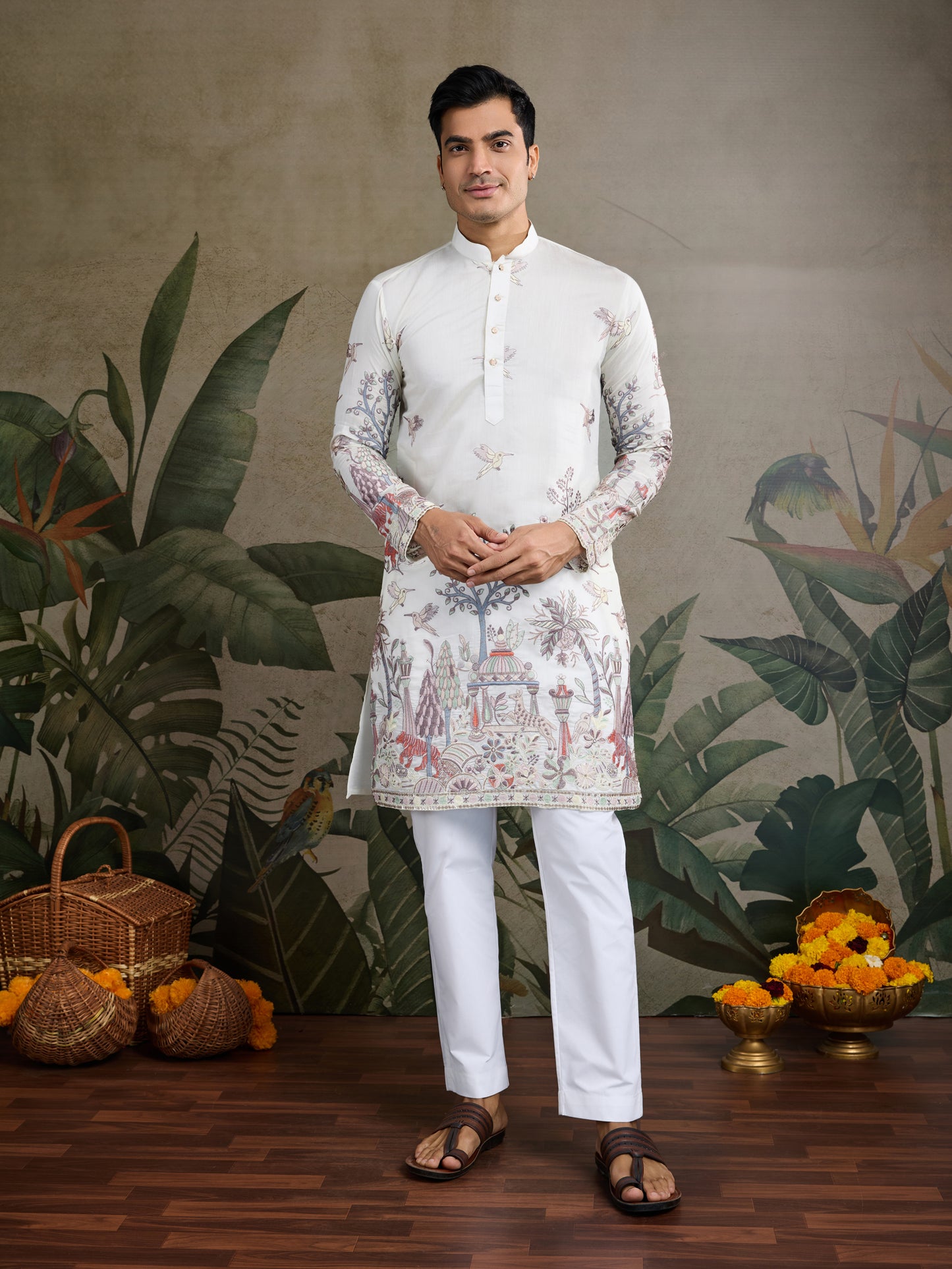 Ivory Forest Tales Embroidered Kurta