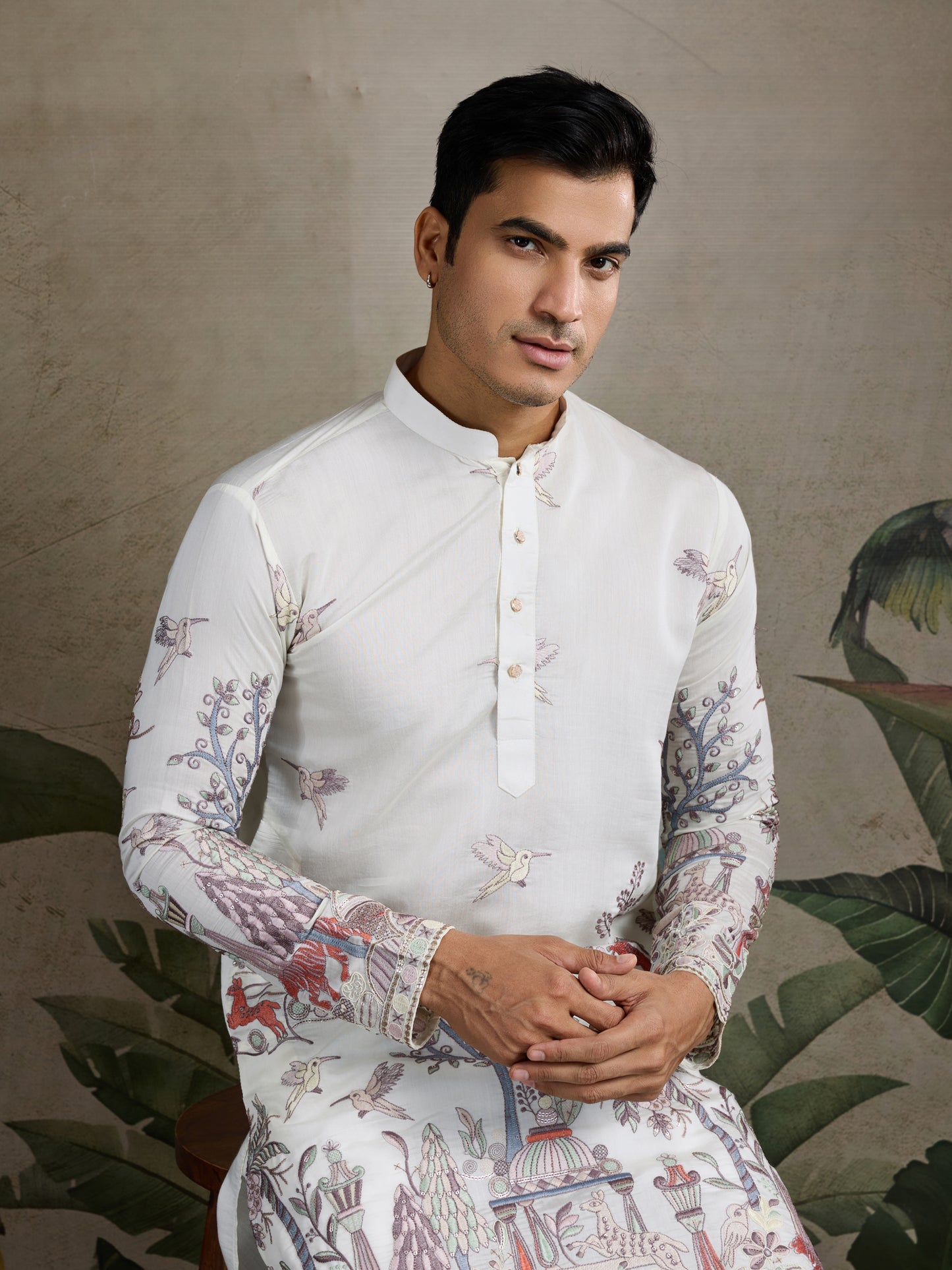 Ivory Forest Tales Embroidered Kurta