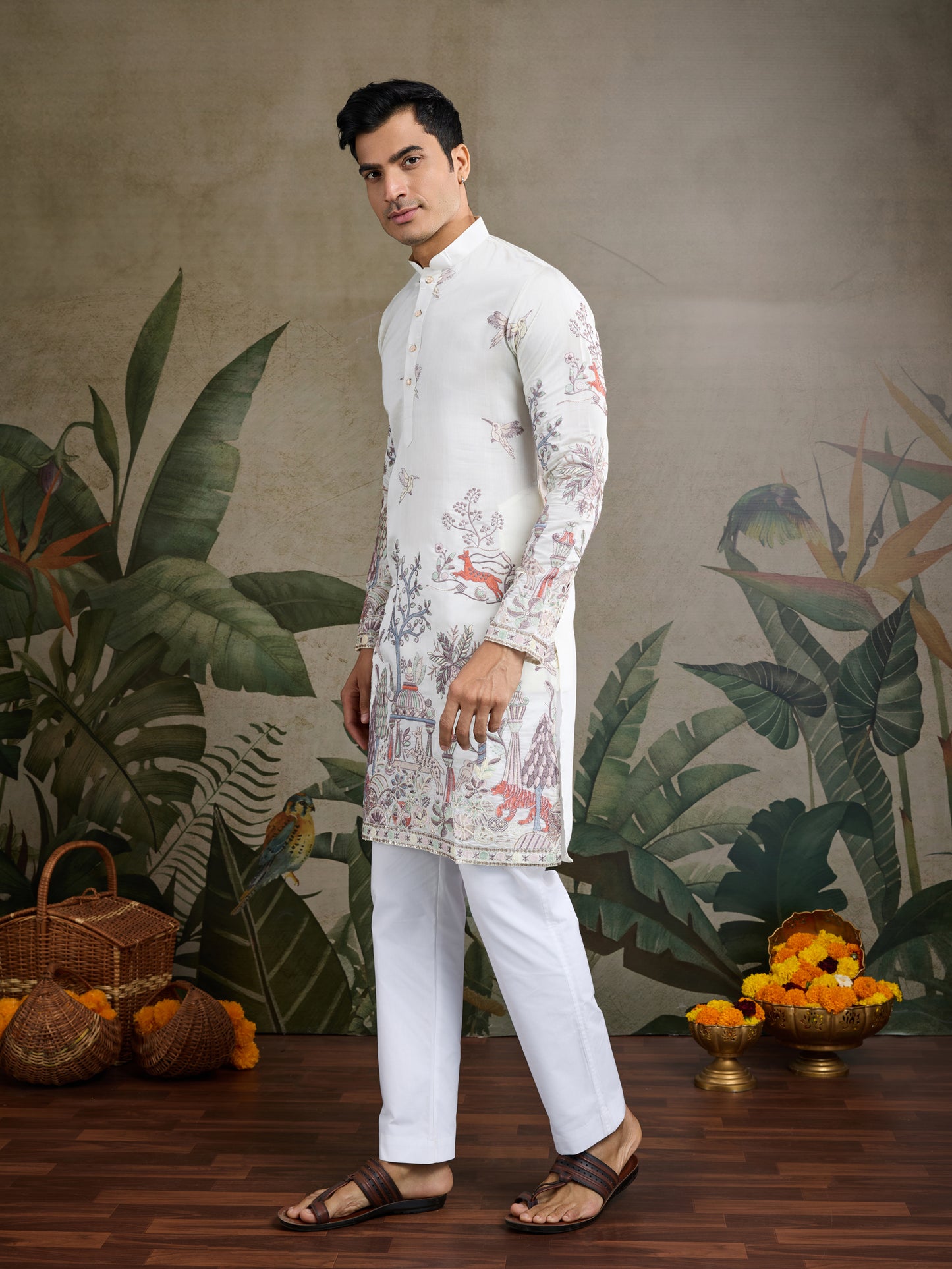 Ivory Forest Tales Embroidered Kurta