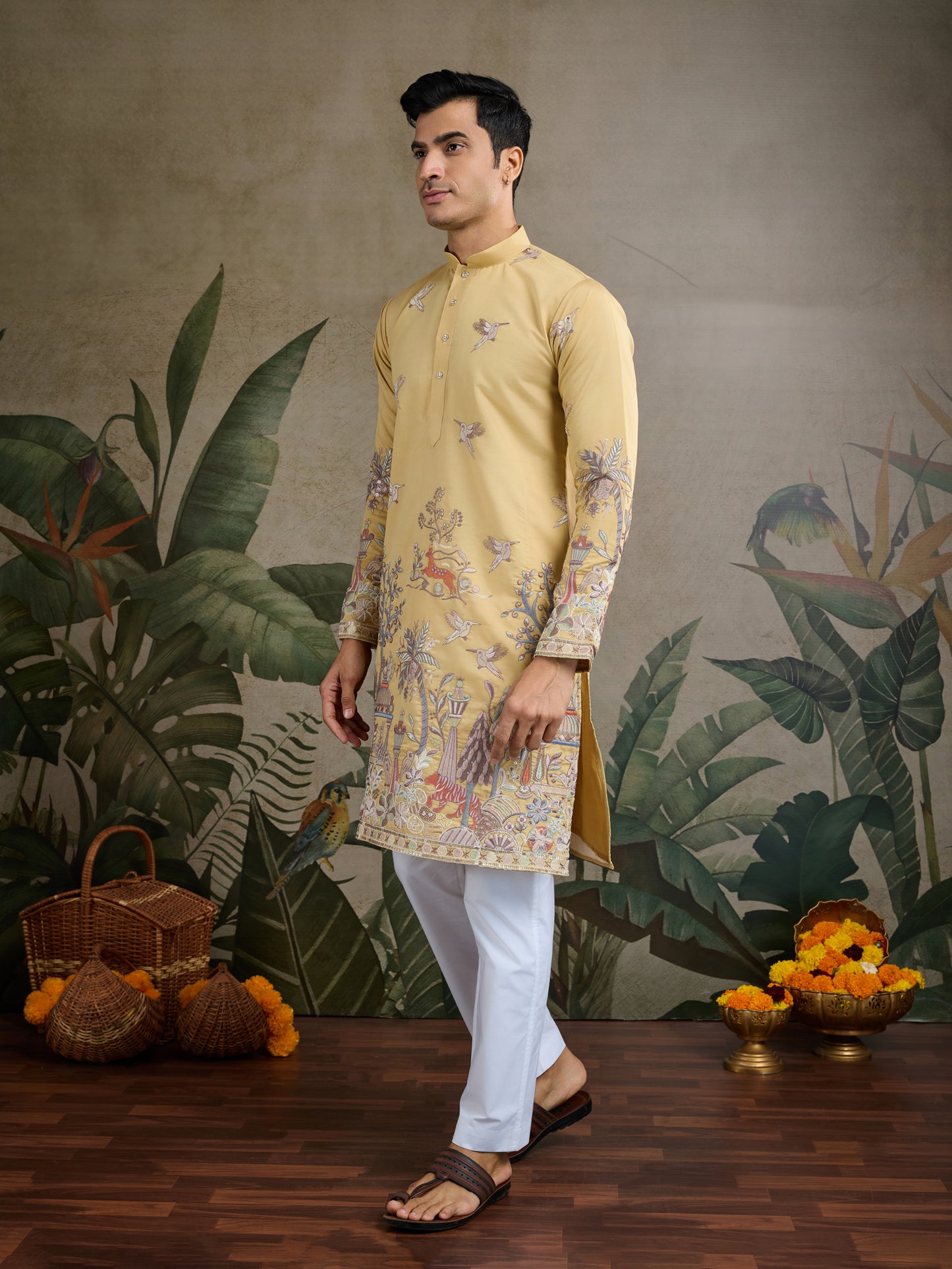 Mustard Royal Garden Embroidered Kurta