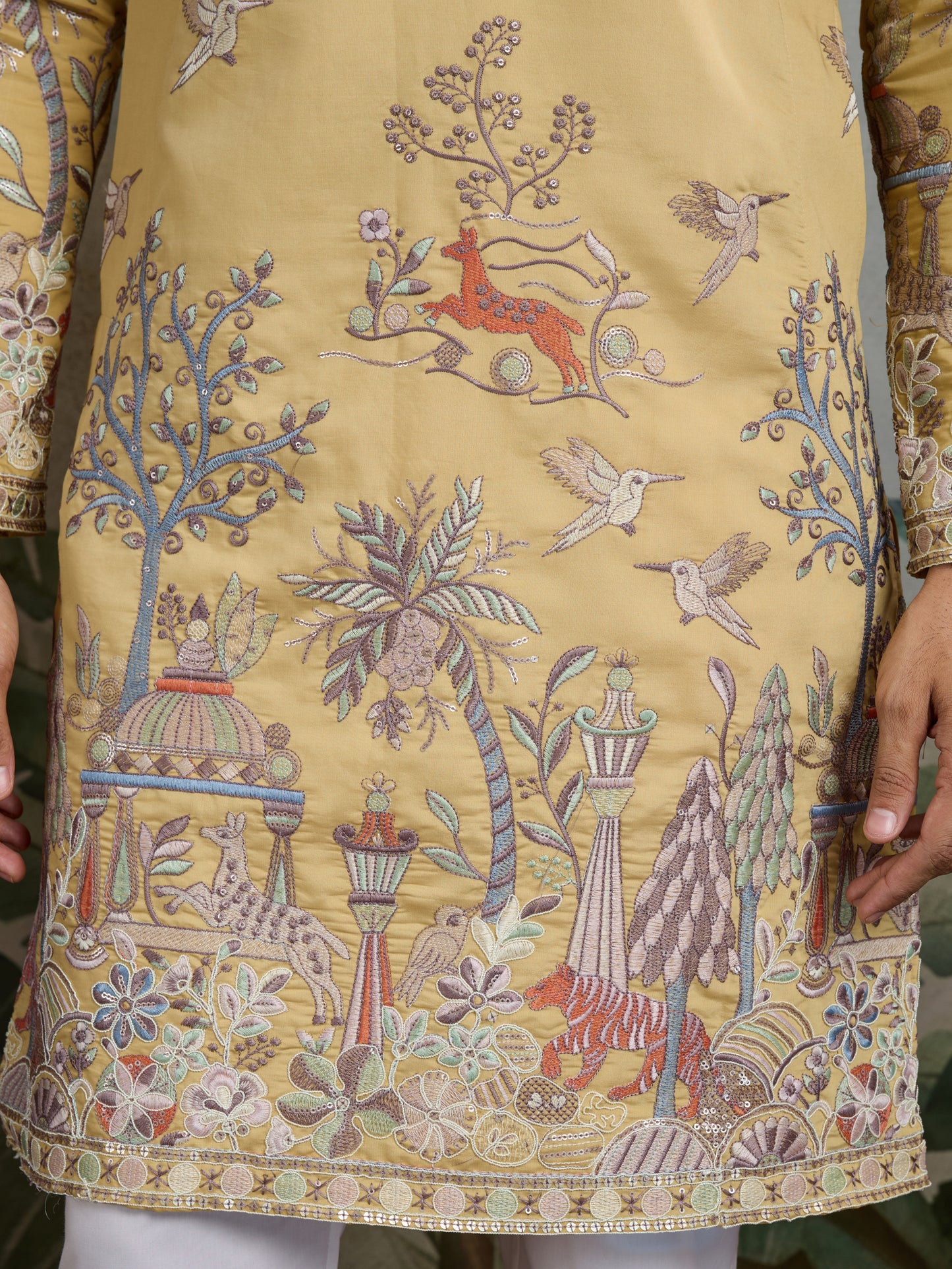 Mustard Royal Garden Embroidered Kurta
