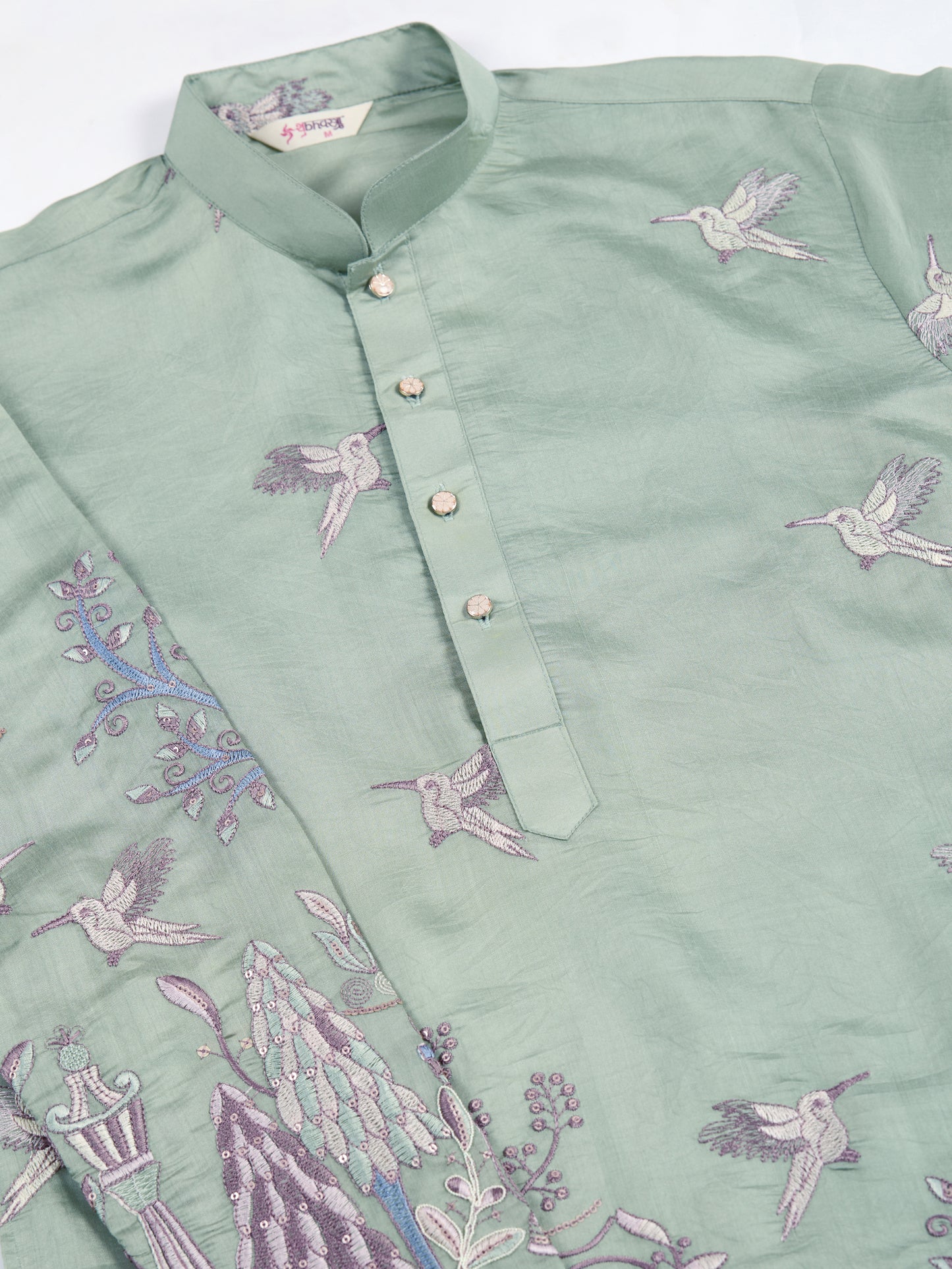 Pista Green Embroidered Celebration Kurta