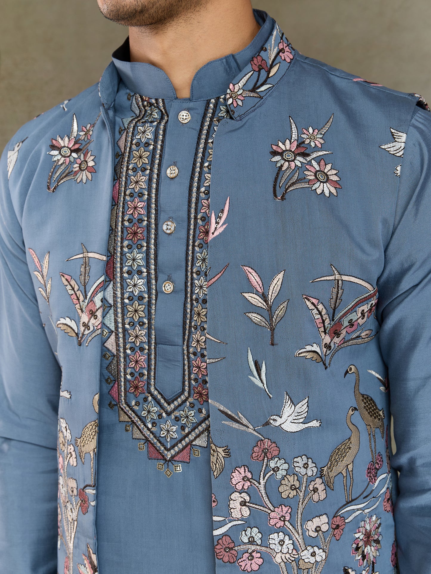 Elegant Blue Embroidered Kurta Set with Jacket