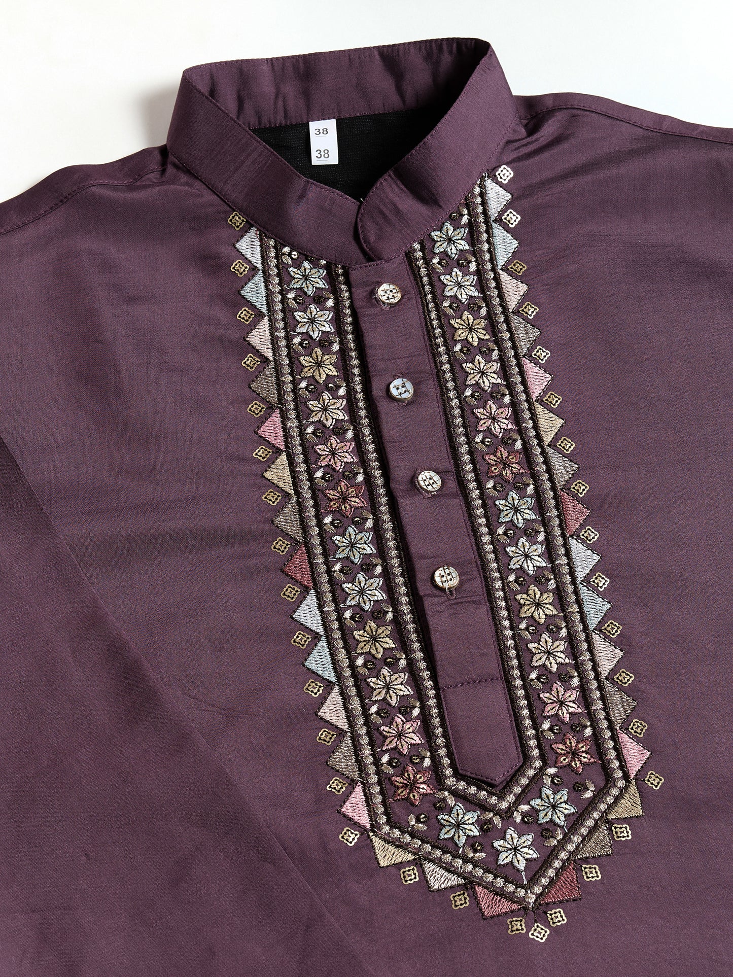 Men’s RUST PURPLE Embroidered Kurta Set with Jacket – Festive & Wedding Wear