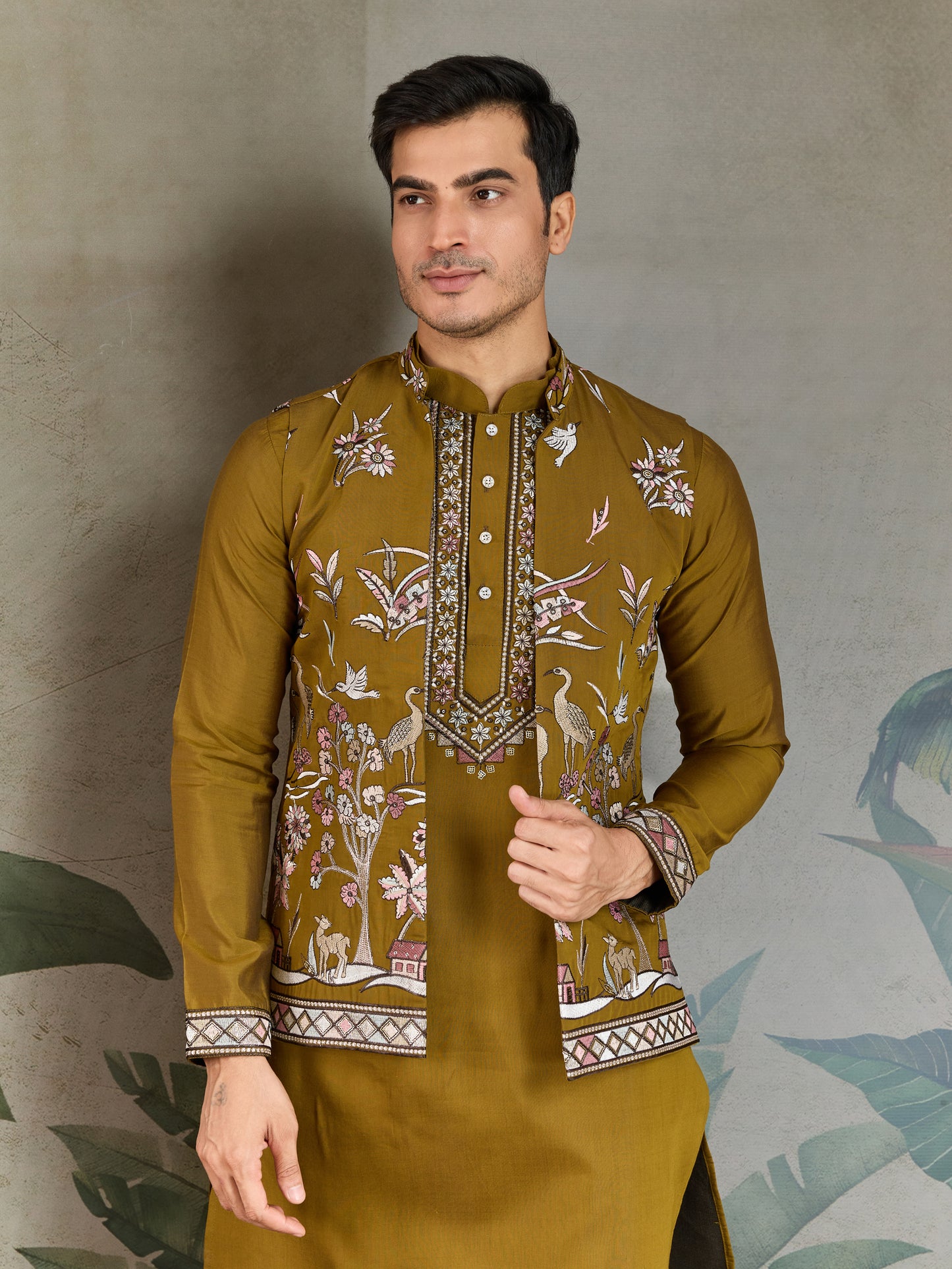 Mustard Embroidered Kurta Pajama Set – Festive & Wedding Wear