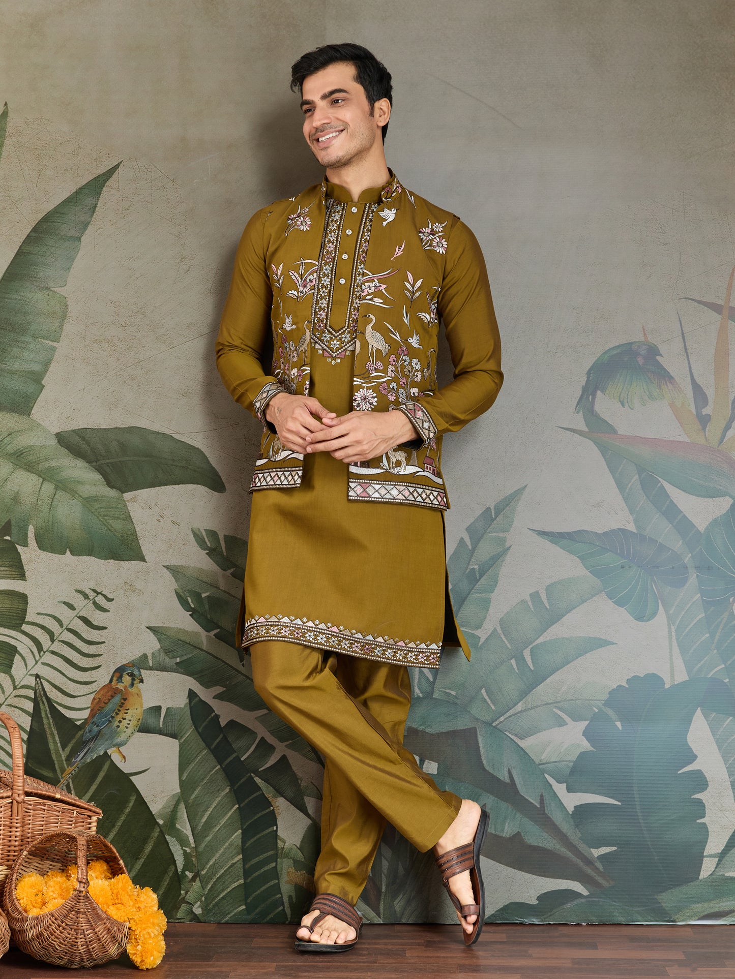 Mustard Embroidered Kurta Pajama Set – Festive & Wedding Wear