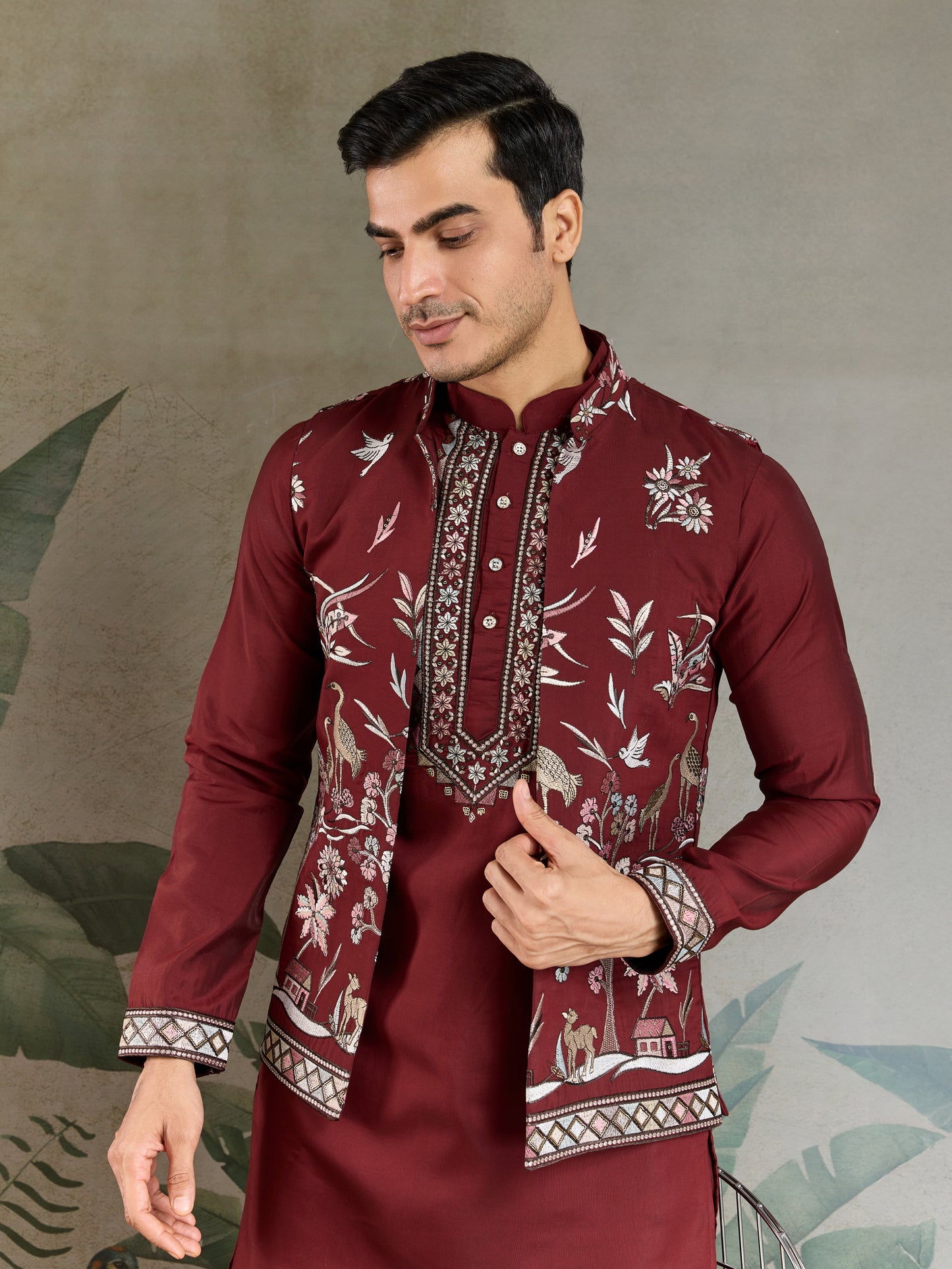 Maroon Embroidered Kurta Pajama Set – Premium Ethnic Wear for Men