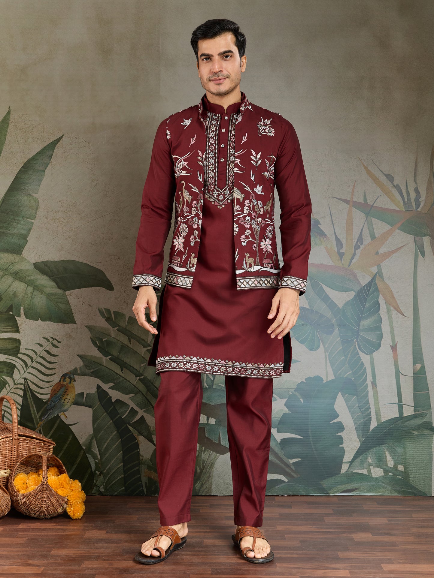Maroon Embroidered Kurta Pajama Set – Premium Ethnic Wear for Men