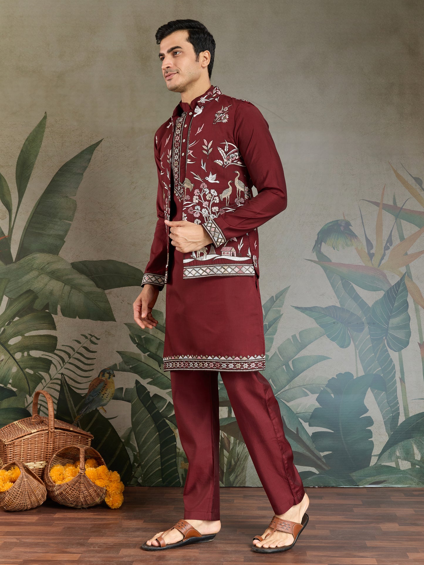 Maroon Embroidered Kurta Pajama Set – Premium Ethnic Wear for Men